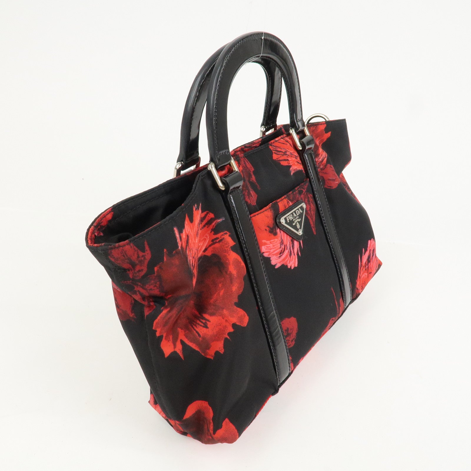 PRADA Triangle Logo Nylon Leather 2Way Tote Bag Hand Bag BN1066
