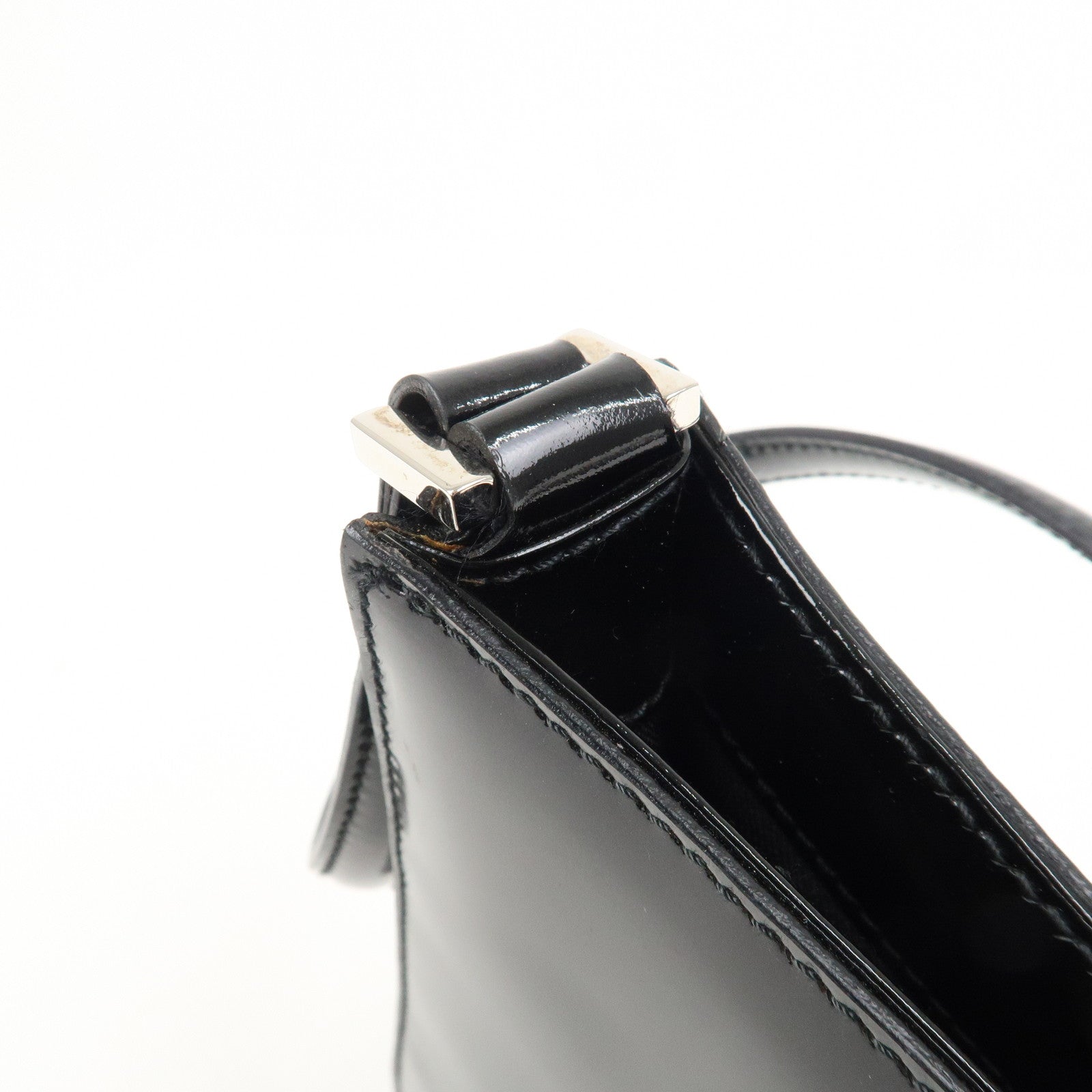 Ferragamo Patent Leather Shoulder Bag Hand Bag Black Silver HDW