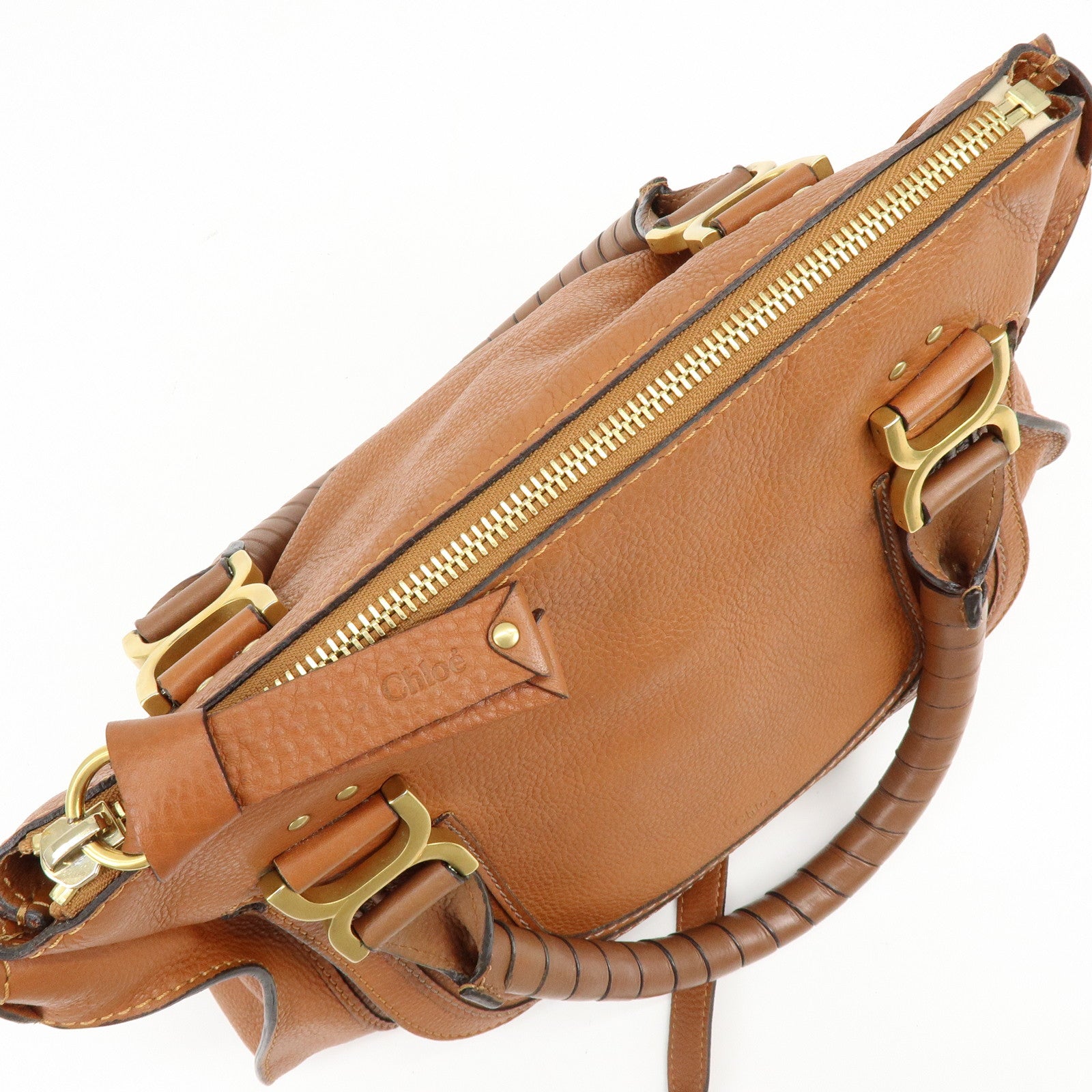 Chloe Marcie Leather Tote Bag Hand Bag Shoulder Bag Brown