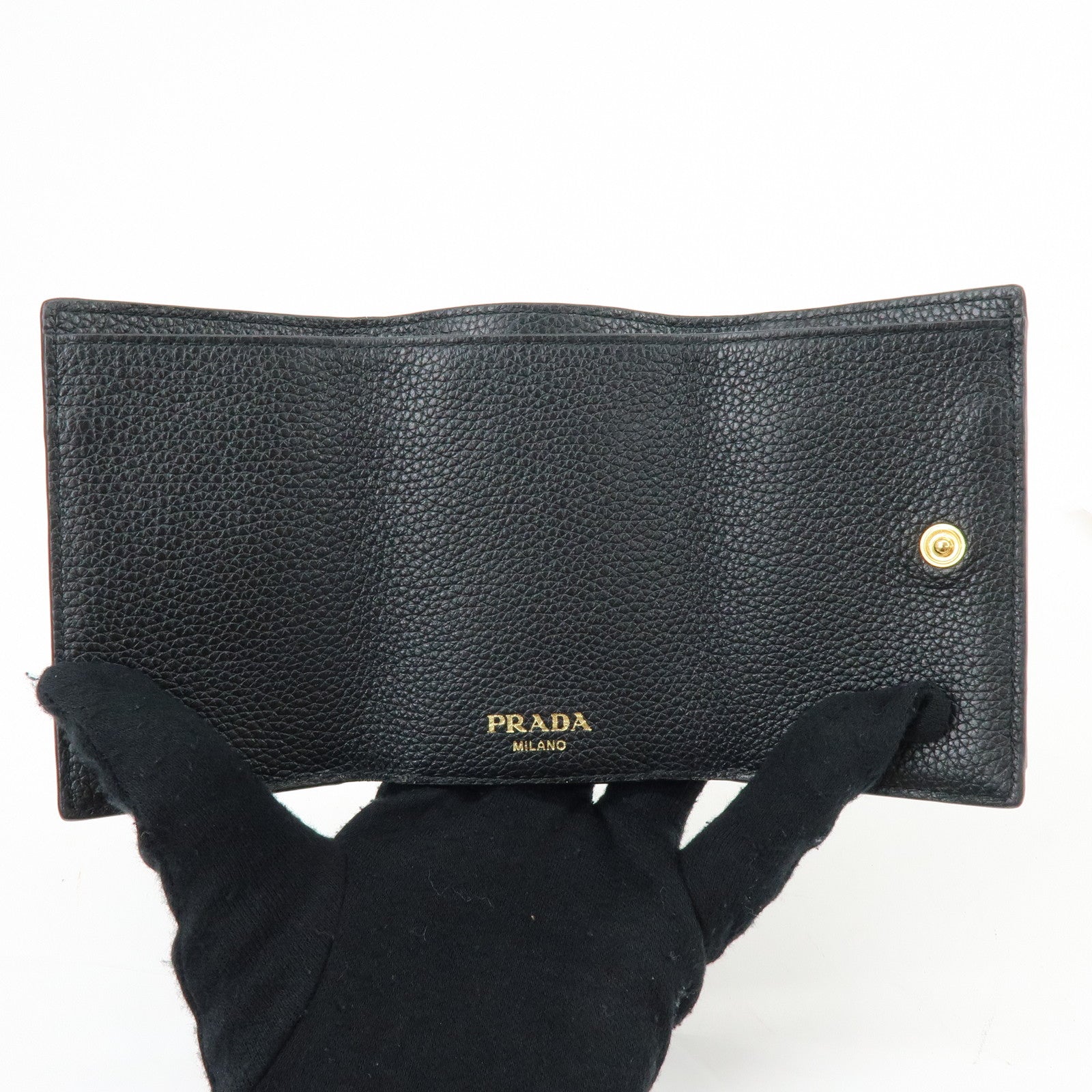 PRADA Logo Saffiano Leather Tri-fold Compact Wallet Black 1MH021