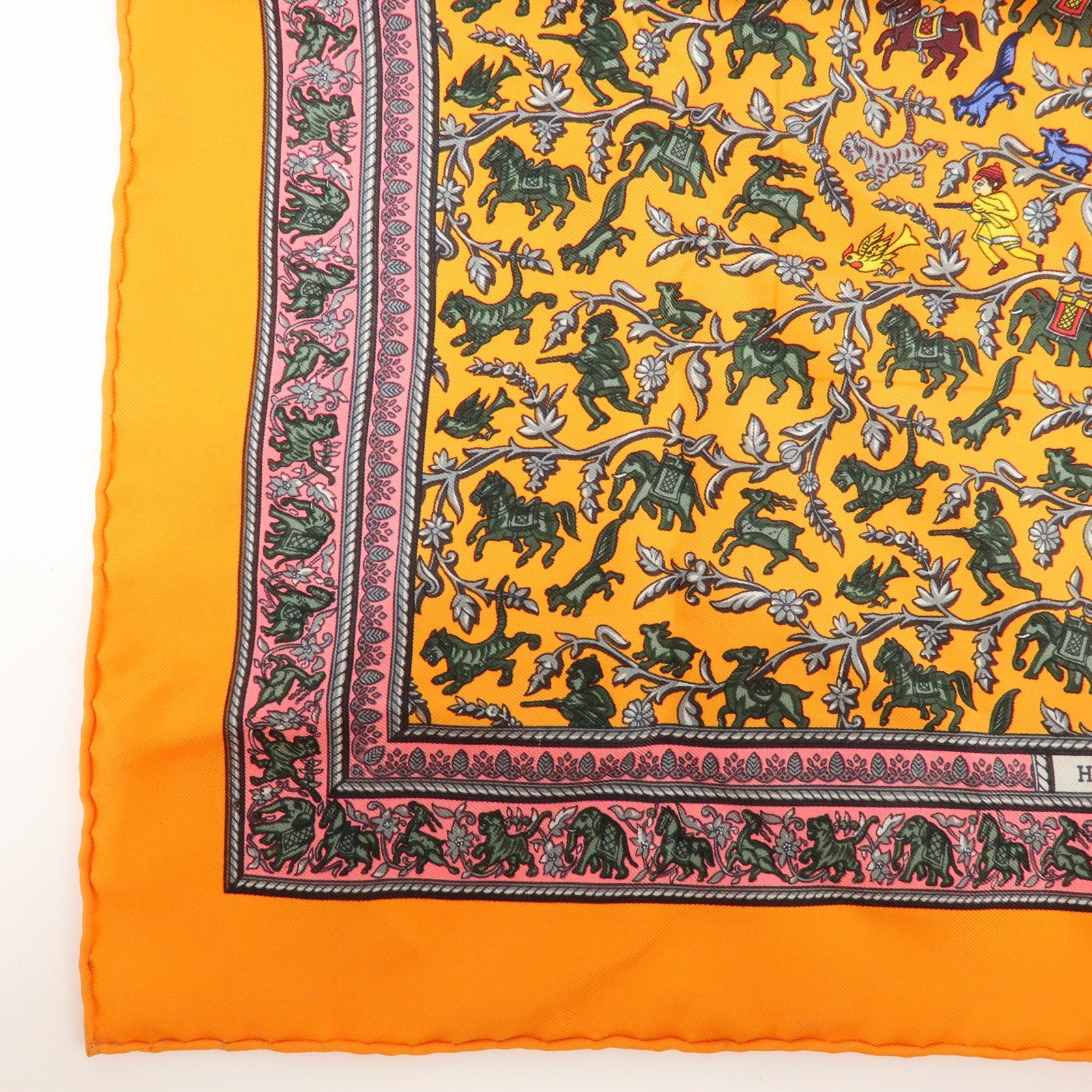 HERMES Carre 42 Set of 2 Silk 100% Scarf Orange Gold Navy