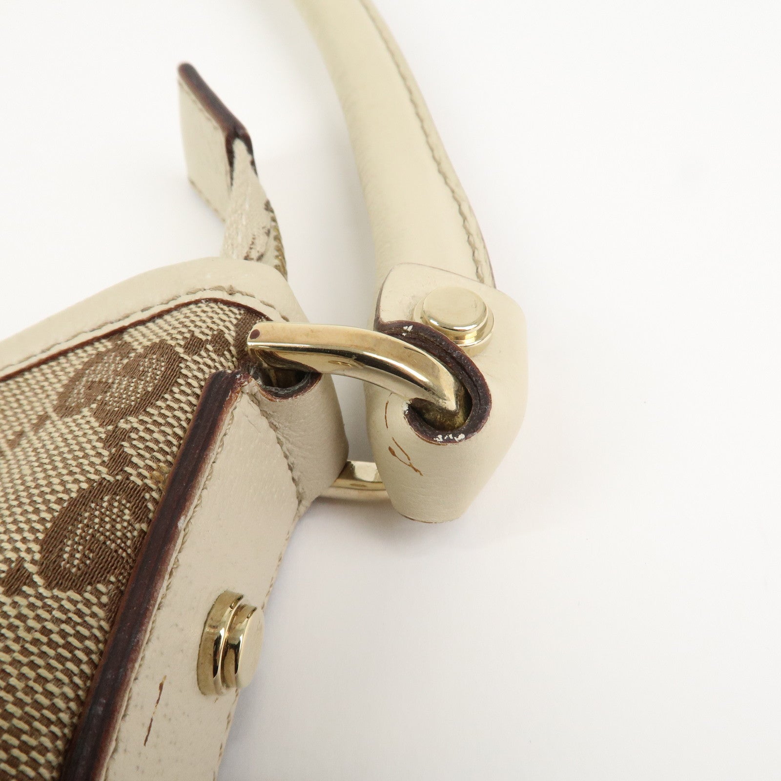 GUCCI Abbey GG Canvas Leather Shoulder Bag Beige Ivory 130738 Used