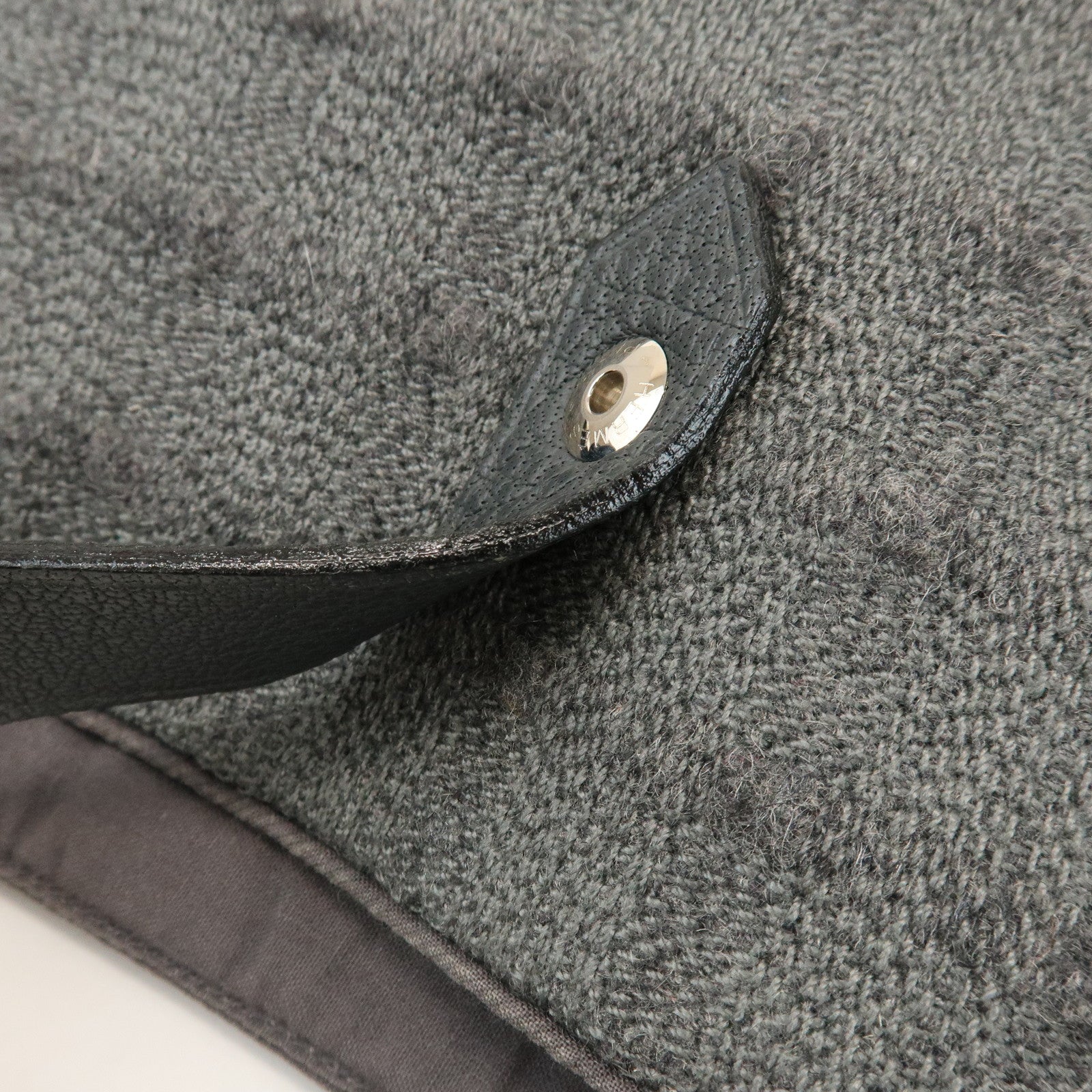 HERMES Amedaba GM Canvas Leather Tote Bag Hand Bag Grey