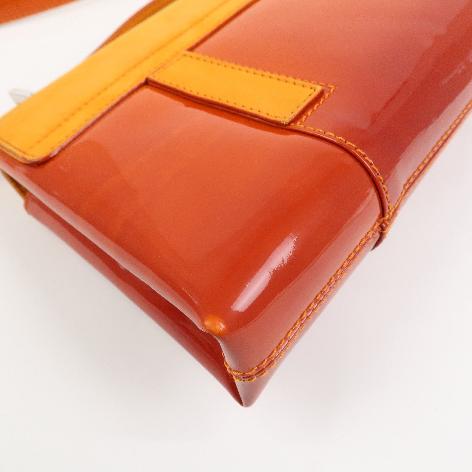 BVLGARI Patent Leather Shoulder Bag Hand Bag Orange