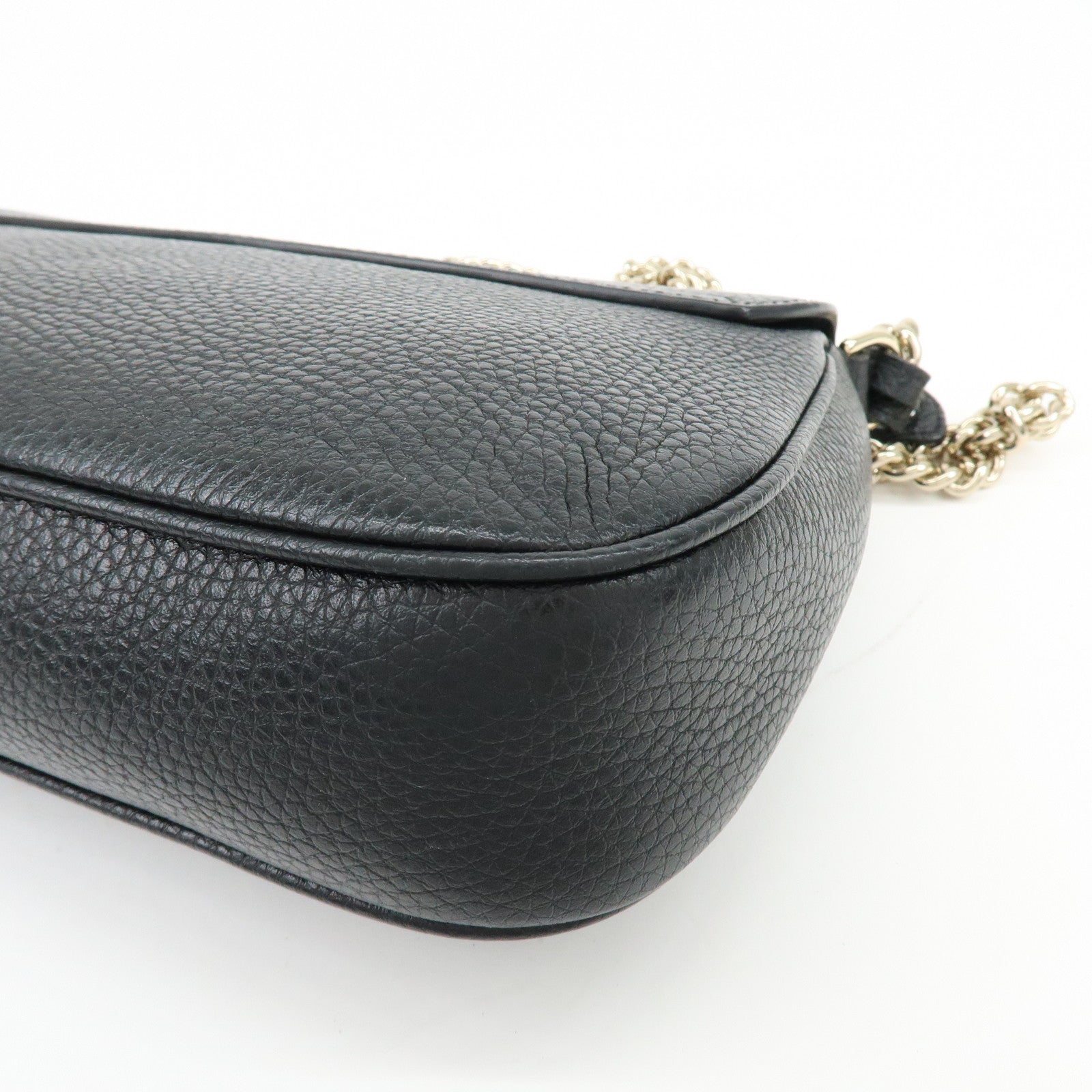 GUCCI SOHO Interlocking G Leather Chain Shoulder Bag Black 536224