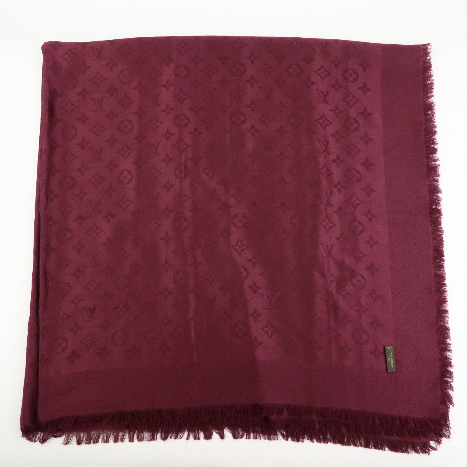 Louis Vuitton Monogram Shawl Silk Wool Large Scarf Burgundy M71359