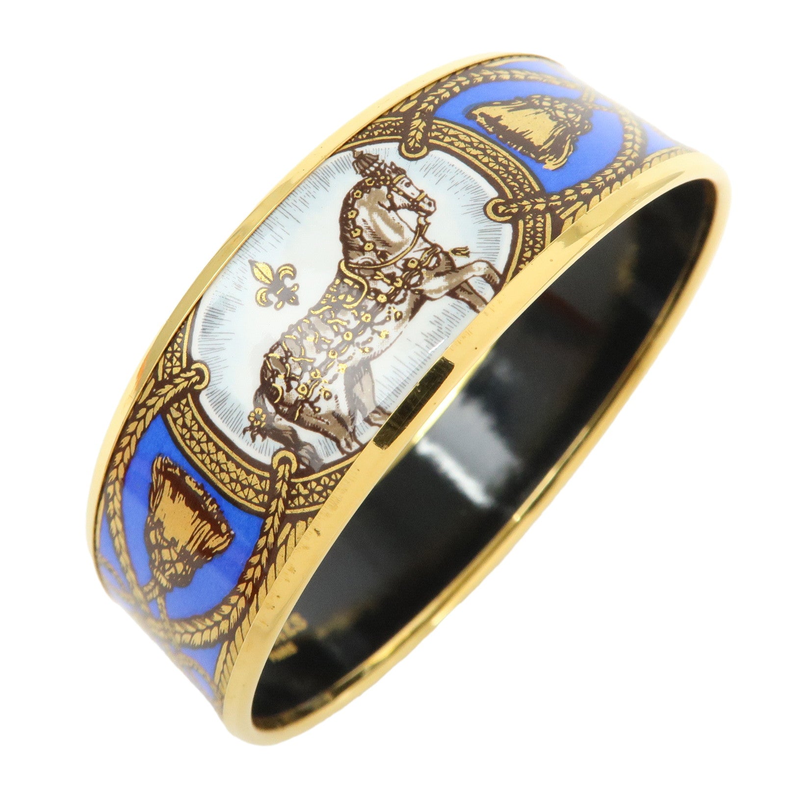 HERMES Email GM Gold Plated Bangle Bracelet Blue Gold