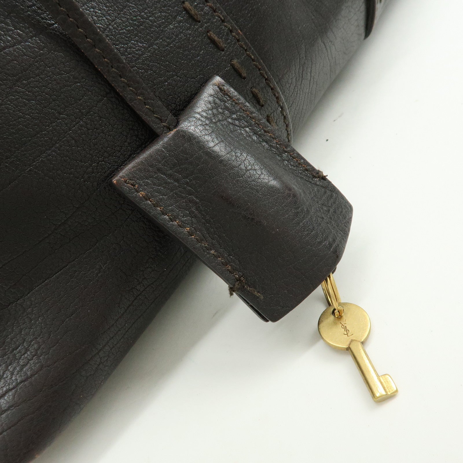 SAINT LAURENT PARIS Muse Y Line Calf Leather Hand Boston Bag Brown