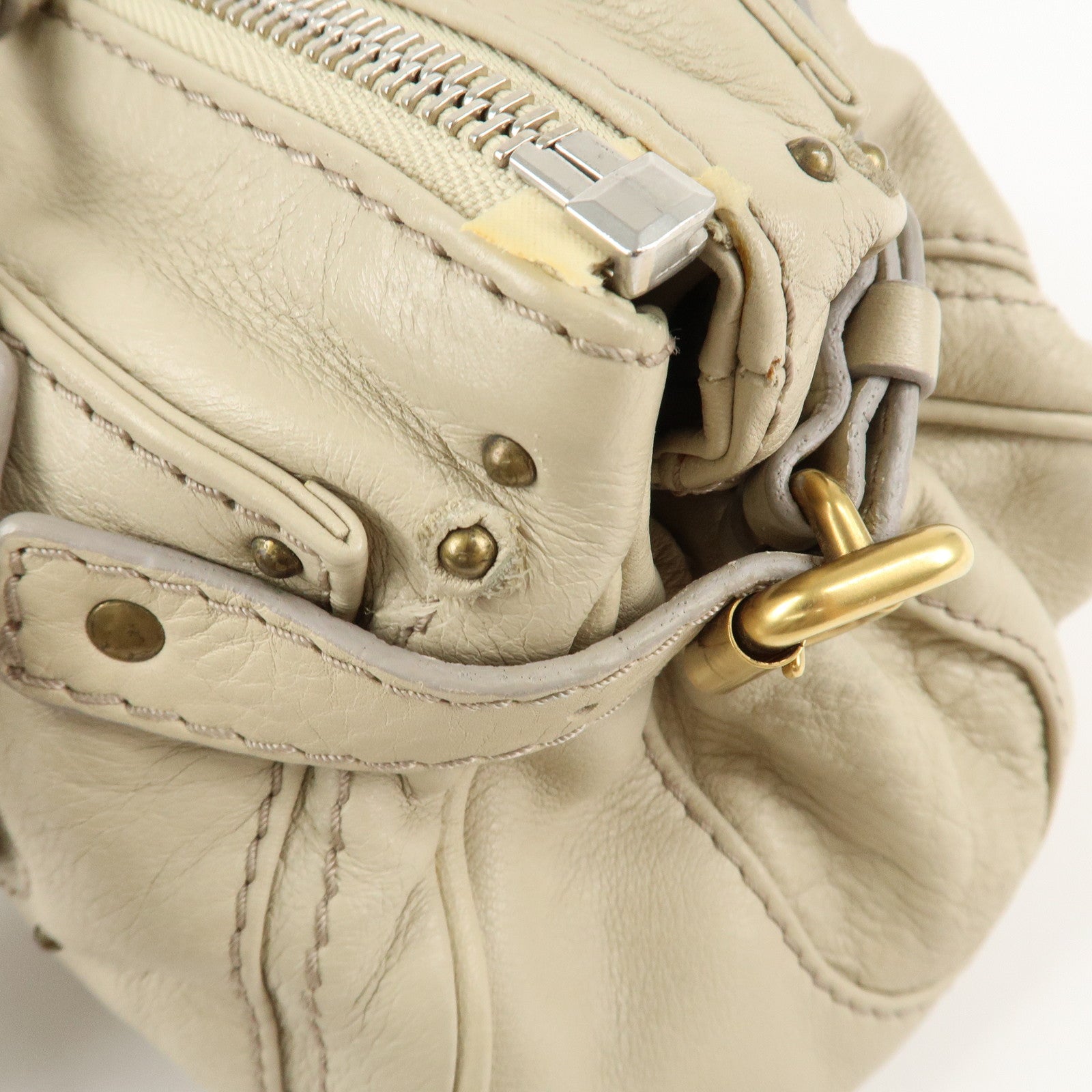 Chloe Paddington Leather Medium Hand Bag Shoulder Bag Beige Used