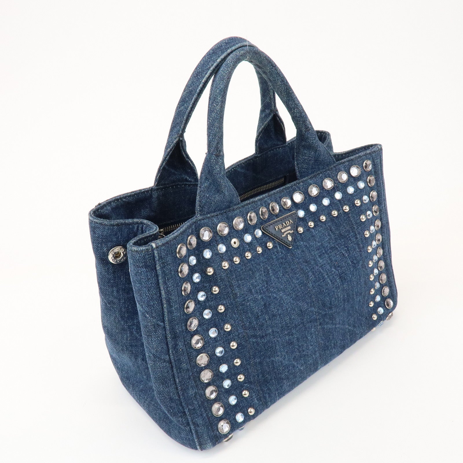 PRADA Canapa Mini 2Way Bag Hand Shoulder Bag Denim Blue B2439G