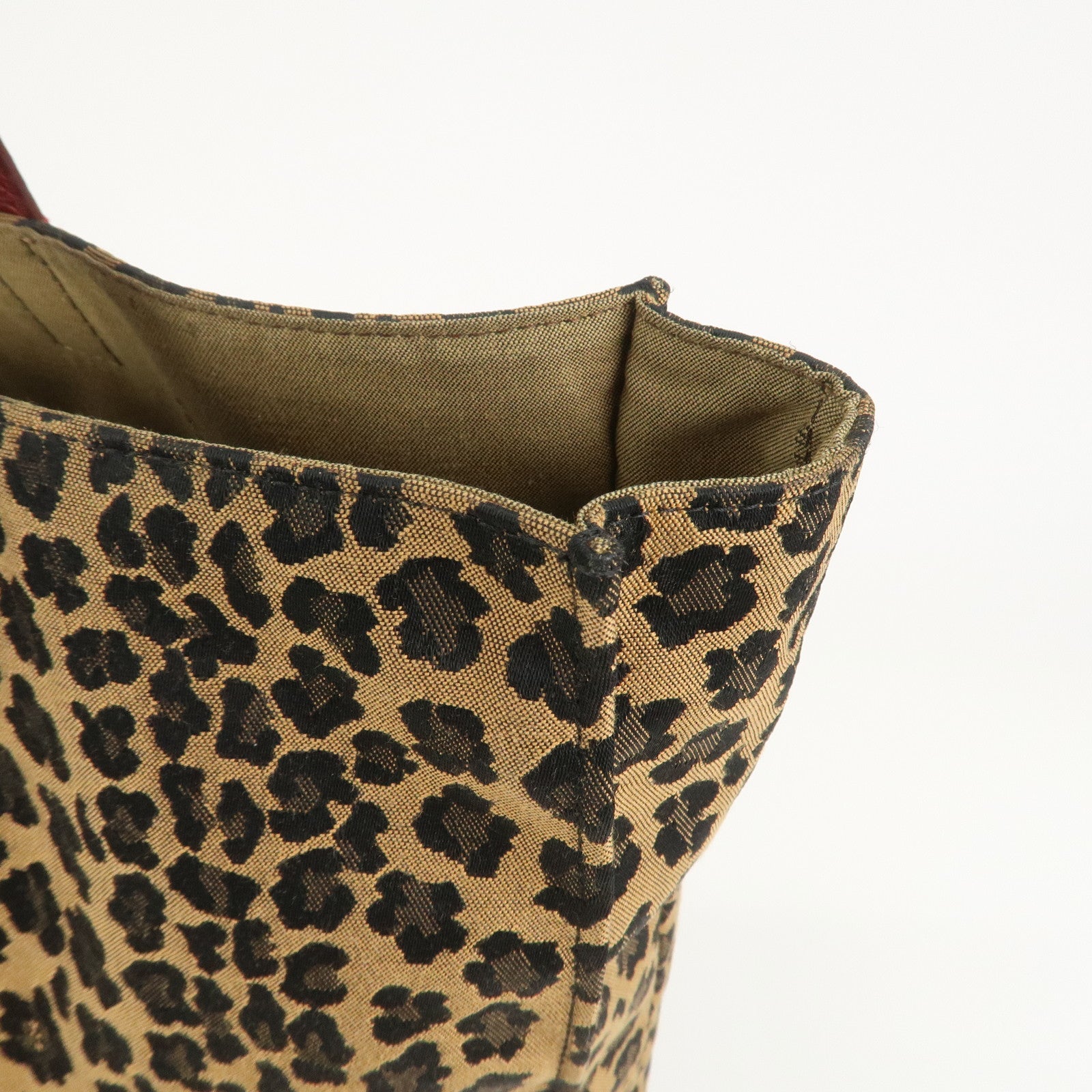 FENDI Canvas Leather Leopard Tote Bag Hand Bag Brown Red 8BH173