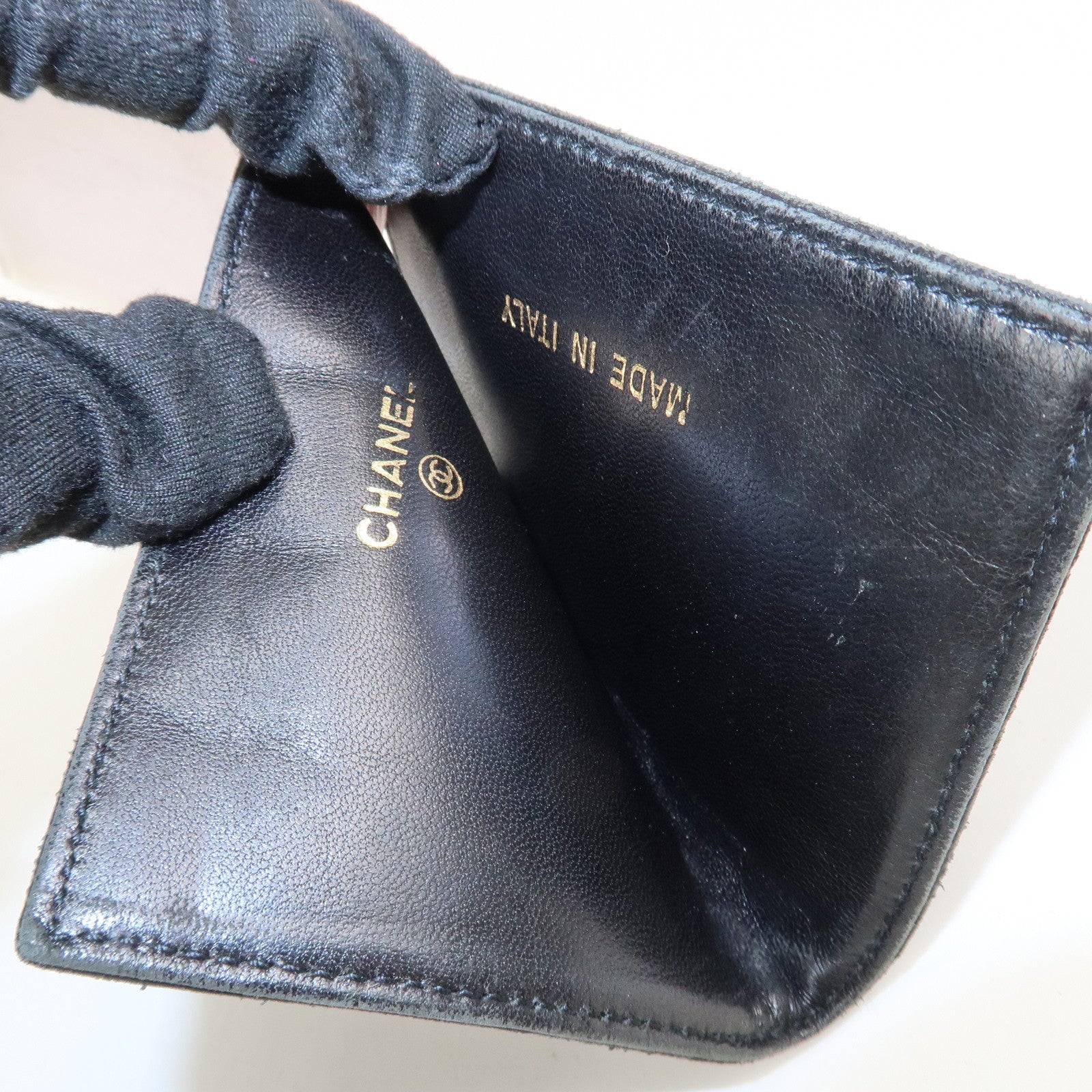 CHANEL Chocolate Bar Lamb Skin Card Case Card Holder Black