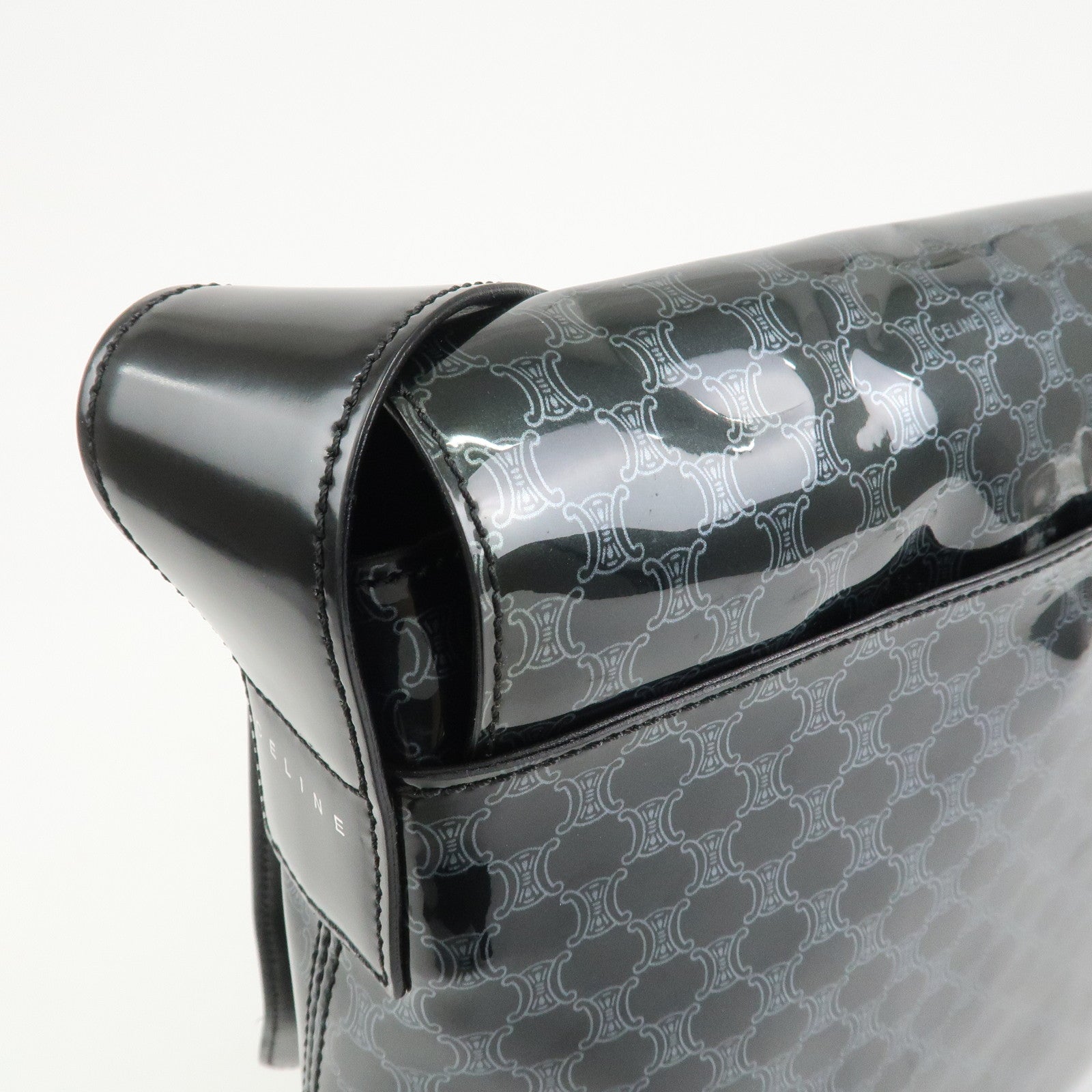 CELINE Macadam Vinyl Leather Shoulder Bag Crossbody Bag Black