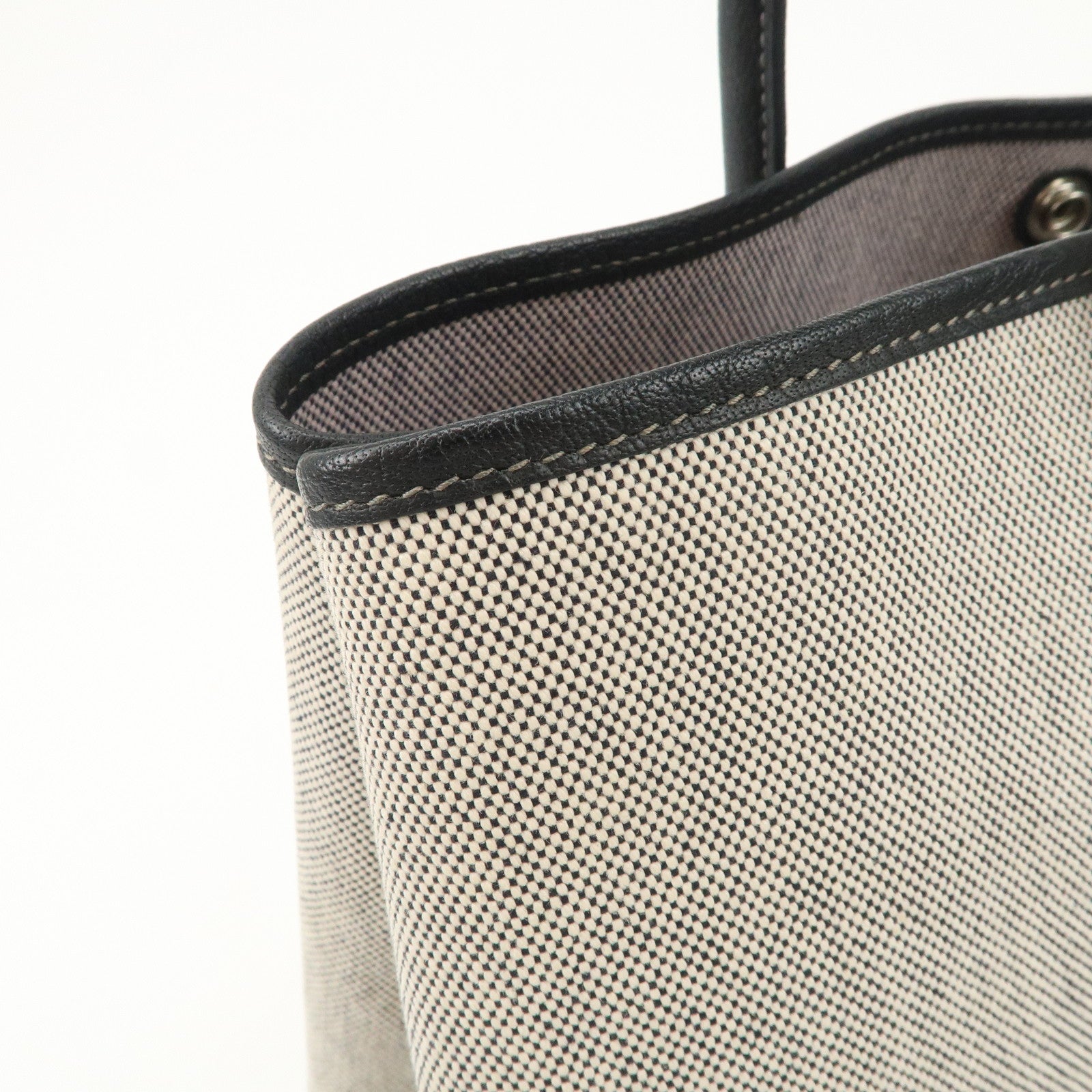 HERMES Leather Toile Garden Party PM P Stamped Tote Bag Natural