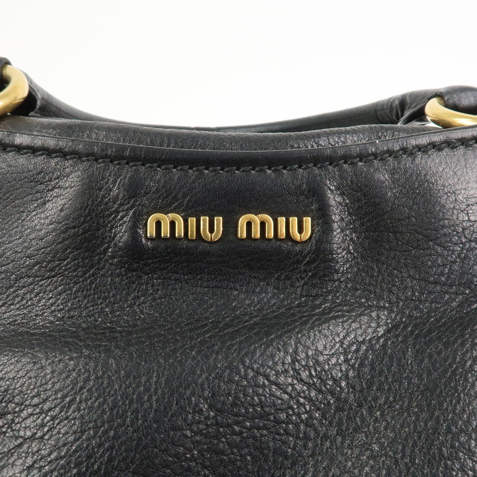 MIU MIU Leather 2 Way Bag Tote Shoulder Crossbody Bag Black Gold