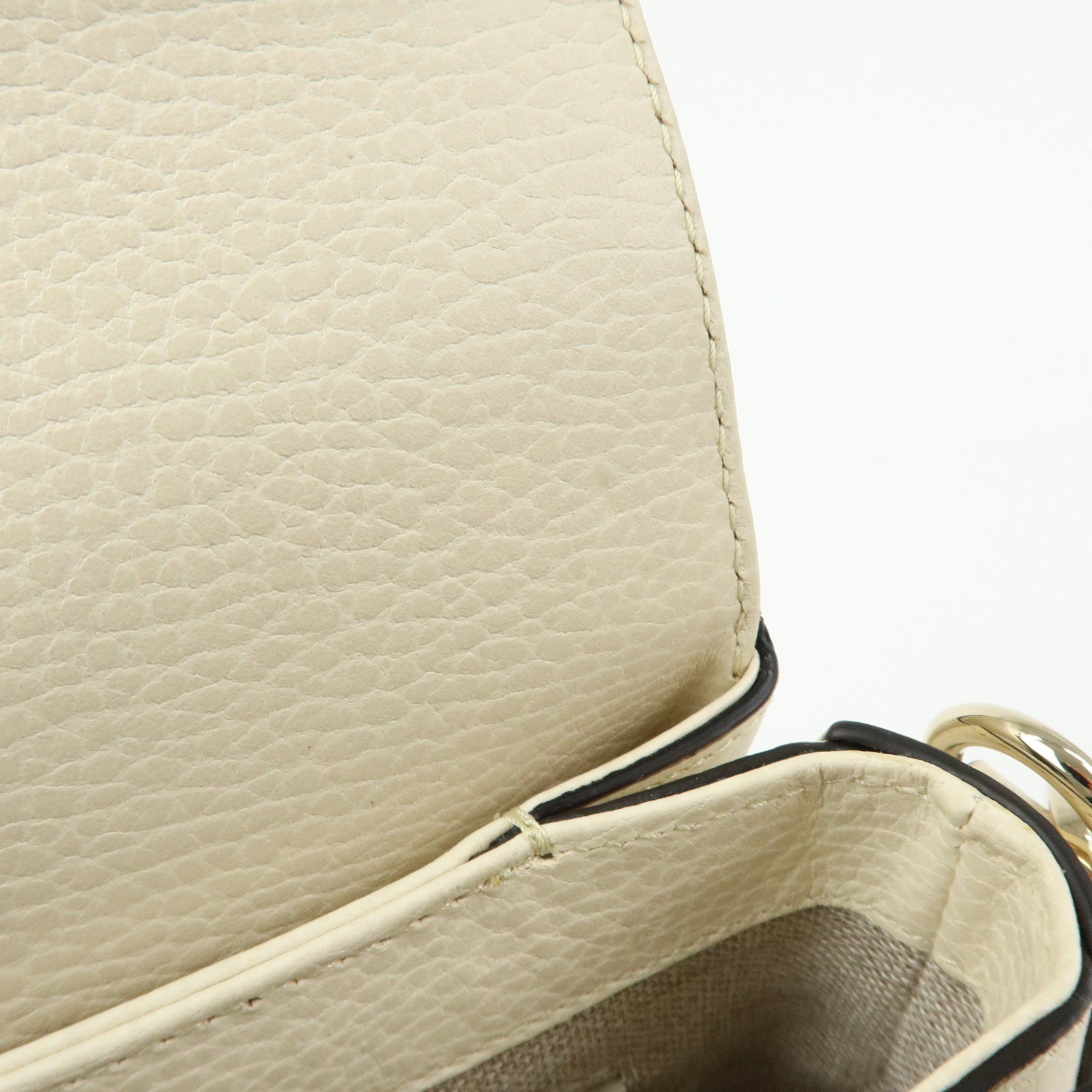 GUCCI Interlocking G Leather Chain Shoulder Bag Ivory 607720