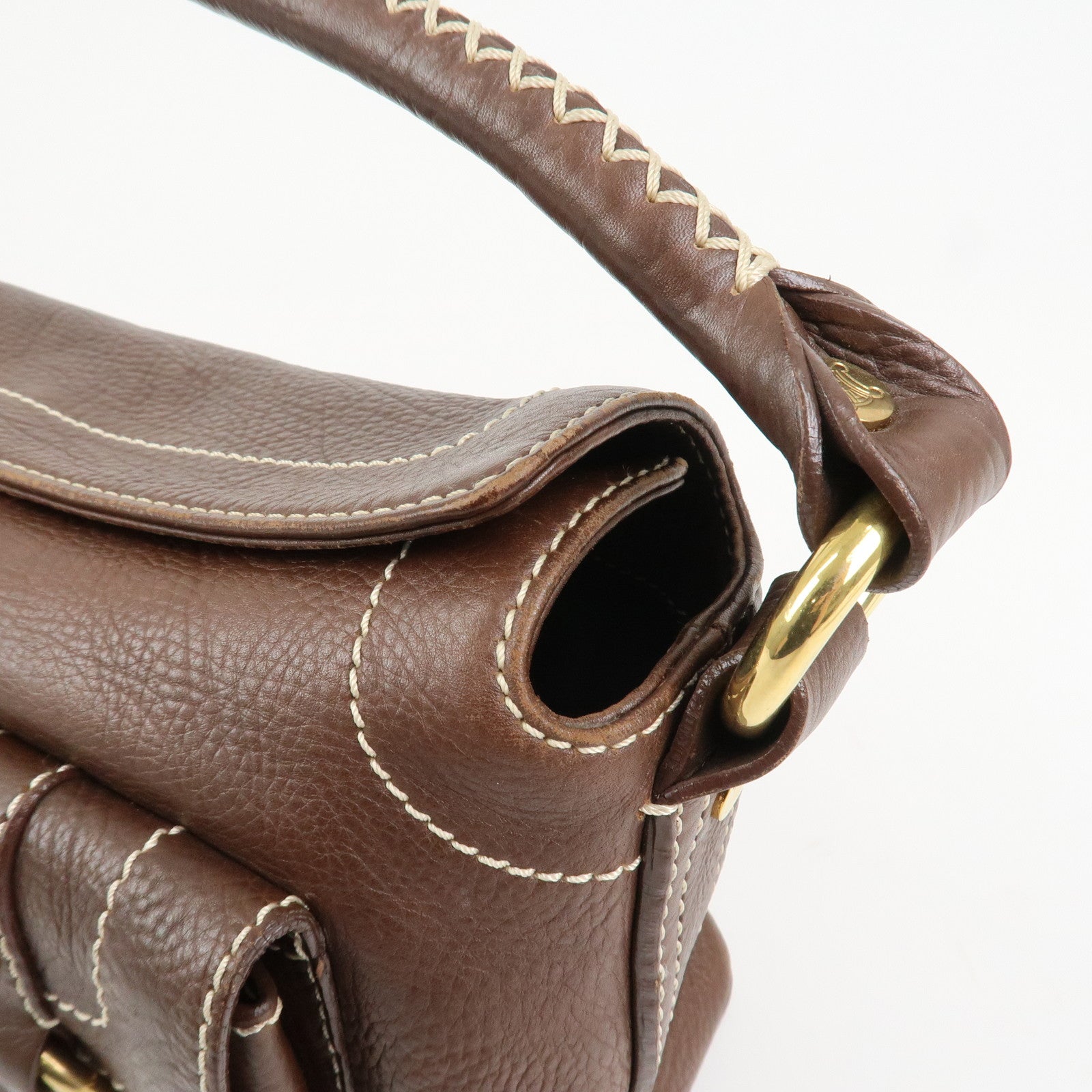 CELINE Macadam Logo Leather Hand Bag Shoulder Bag Brown