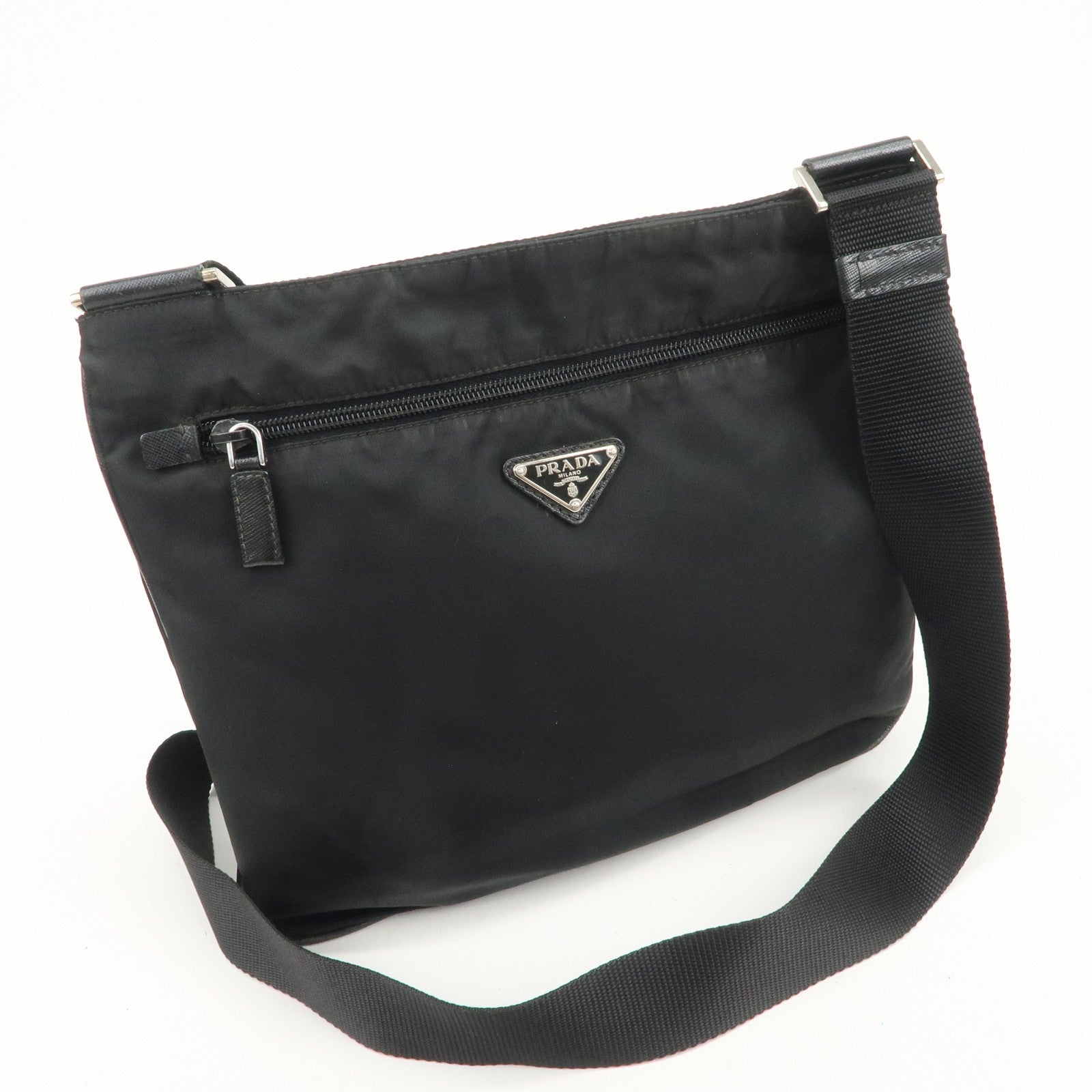 PRADA Triangle Logo Nylon Shoulder Bag Crossbody Bag Black