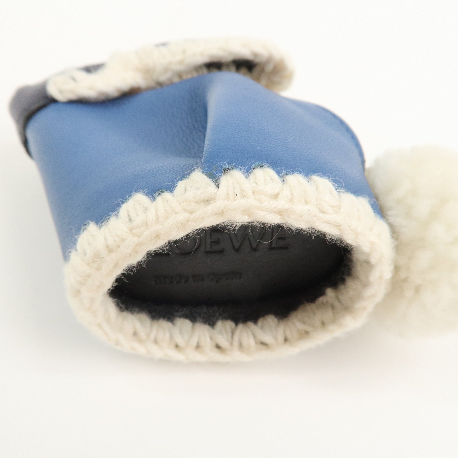 LOEWE Rabbit Motif Leather Coin Case Charm Key Chain Blue