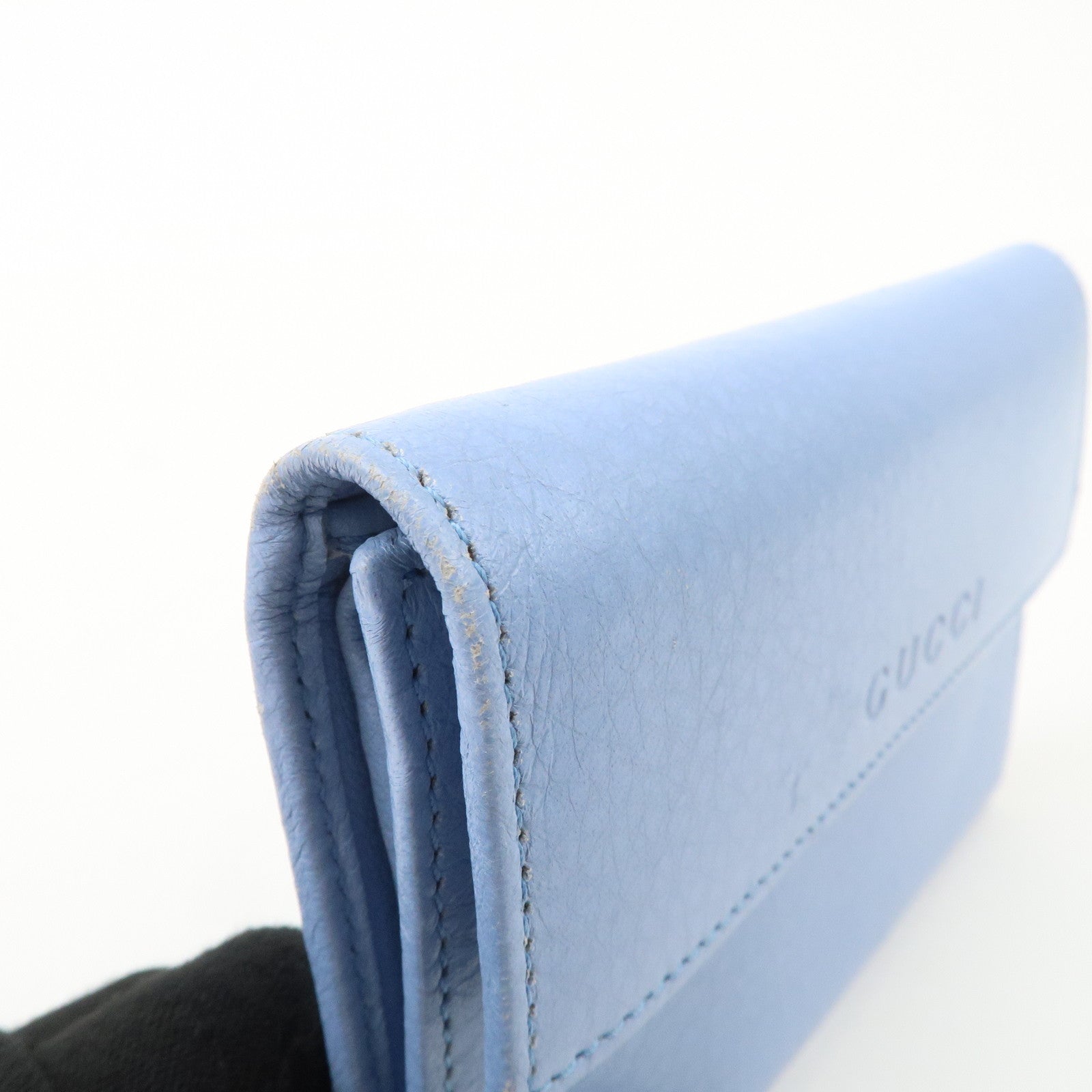 GUCCI Trifold Leather Wallet Blue Gold Hardware 346057 Used
