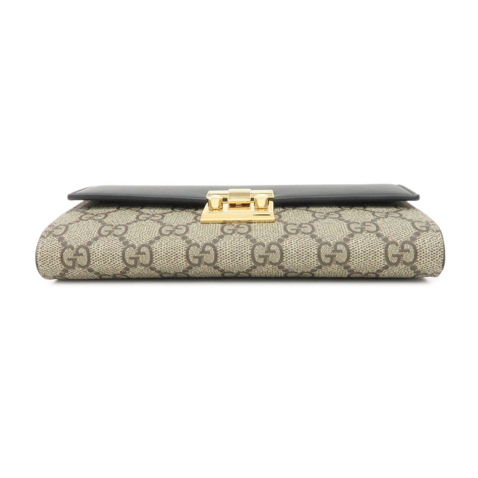 GUCCI GG Supreme Leather Chain Wallet WOC Beige Black 779774