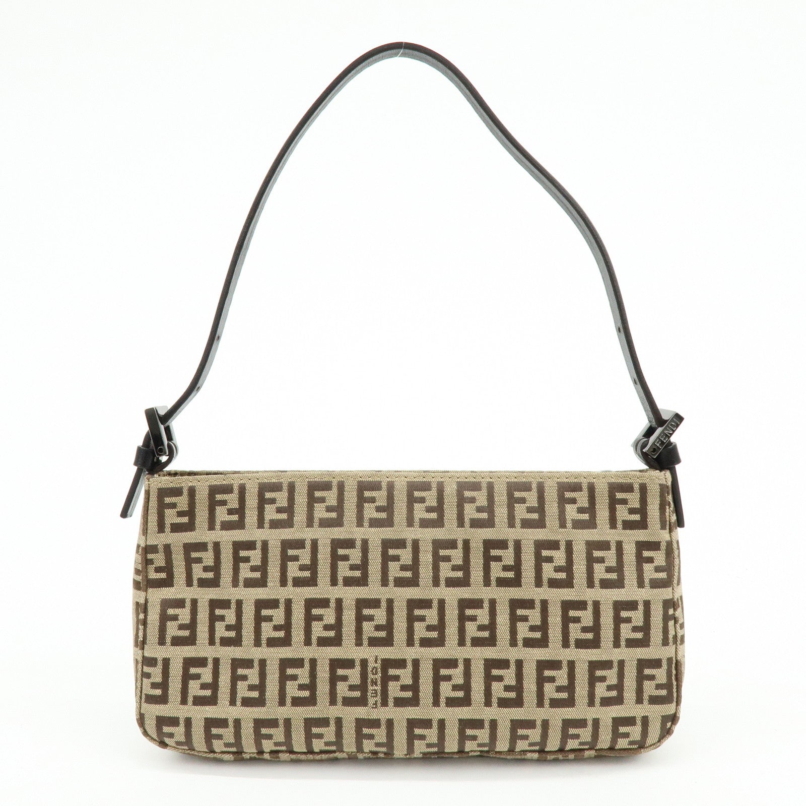 FENDI Zucchino Canvas Leather Hand Bag Brown Beige 8BR041