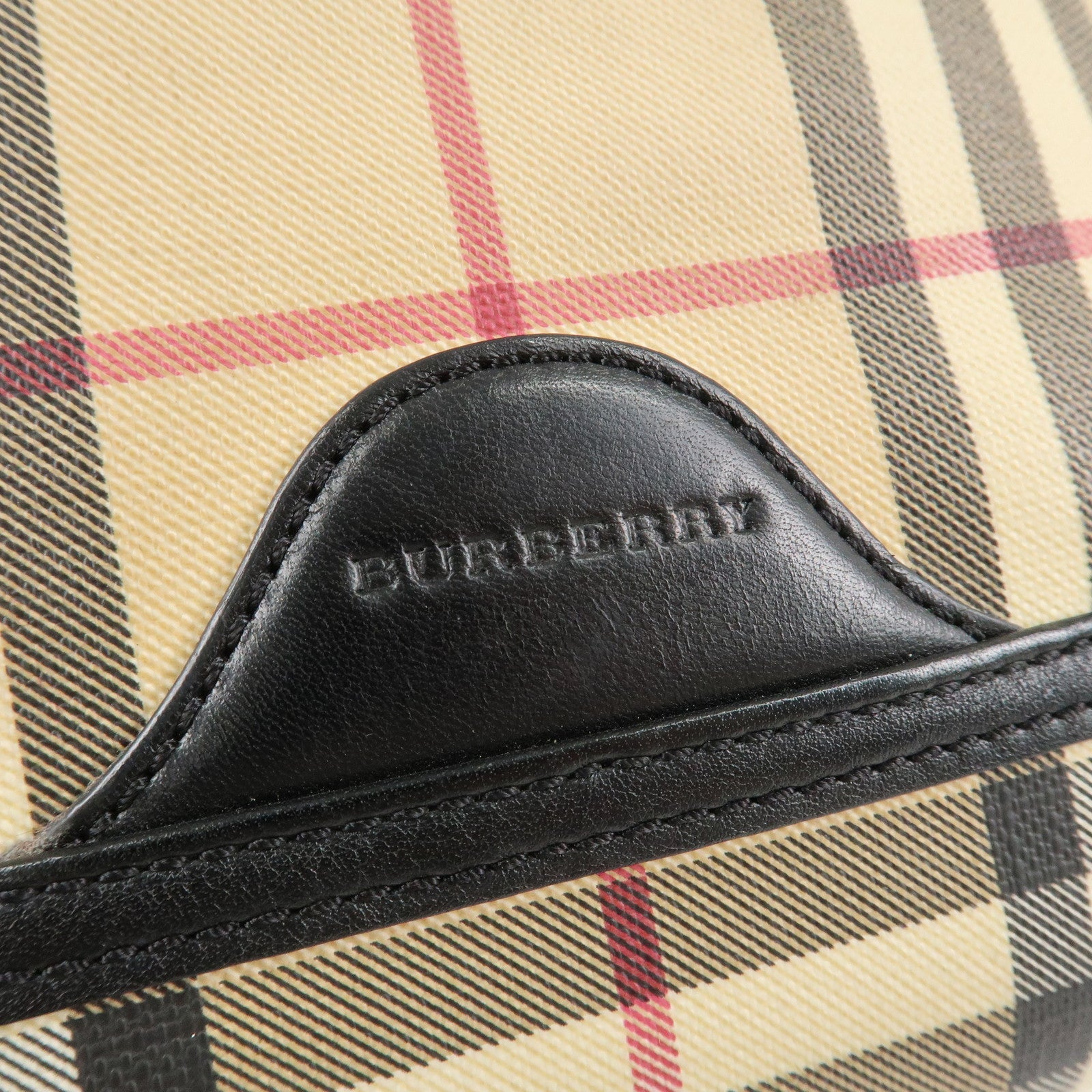 BURBERRY Nova Plaid Canvas Leather Shoulder Bag Hand Bag Beige Black Used