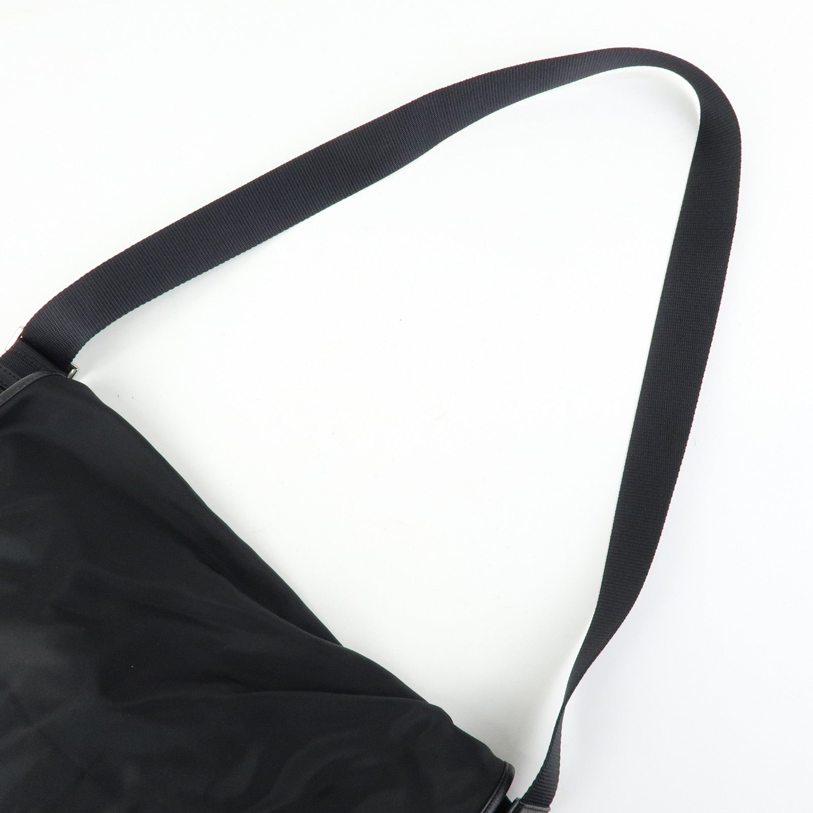 PRADA Triangle Logo Nylon Saffiano Leather Shoulder Bag Black