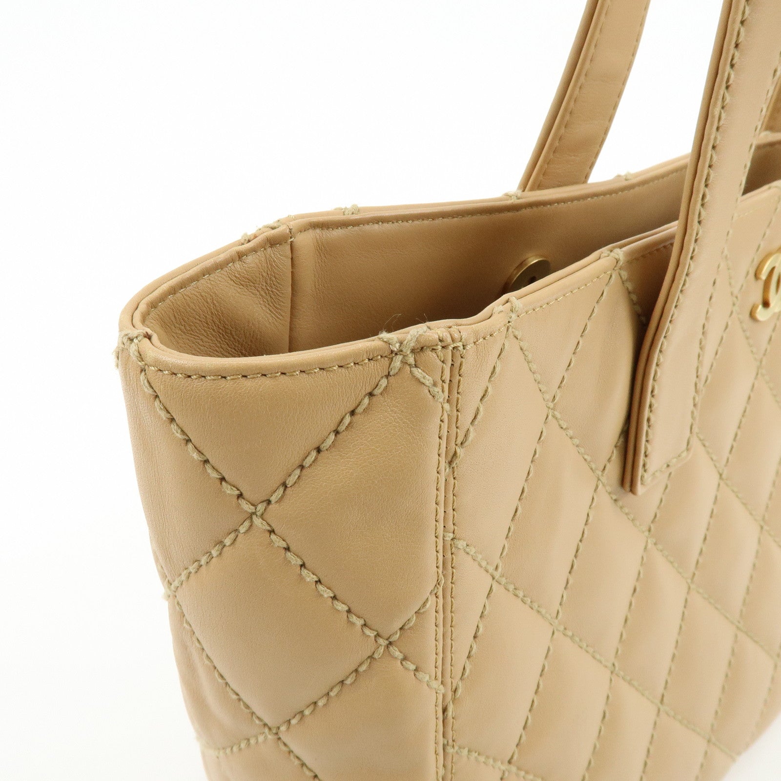 CHANEL COCO Mark Wild Stich Calf Leather Tote Bag Beige A20999