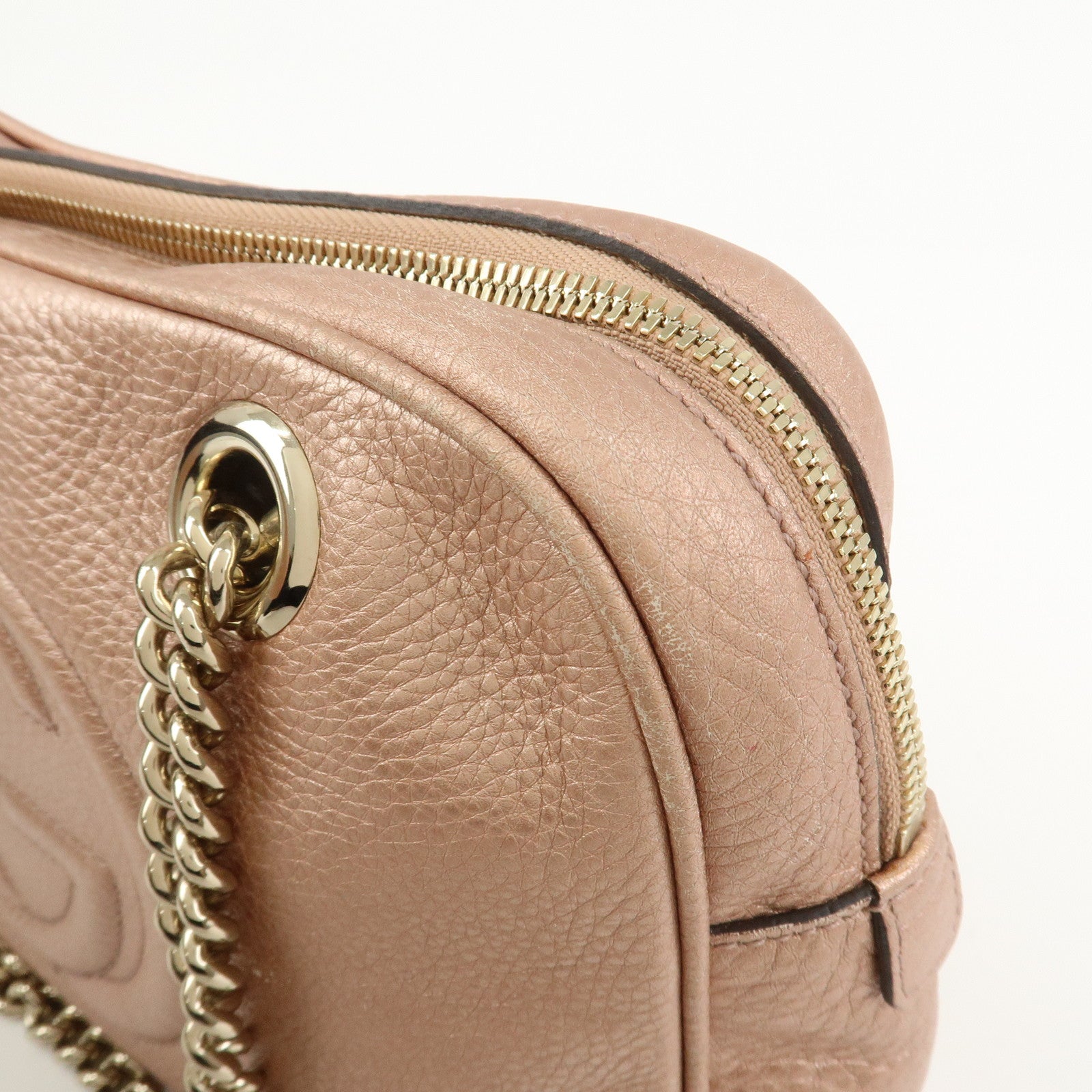 GUCCI SOHO Interlocking G Leather Shoulder Bag Metallic Pink 308983