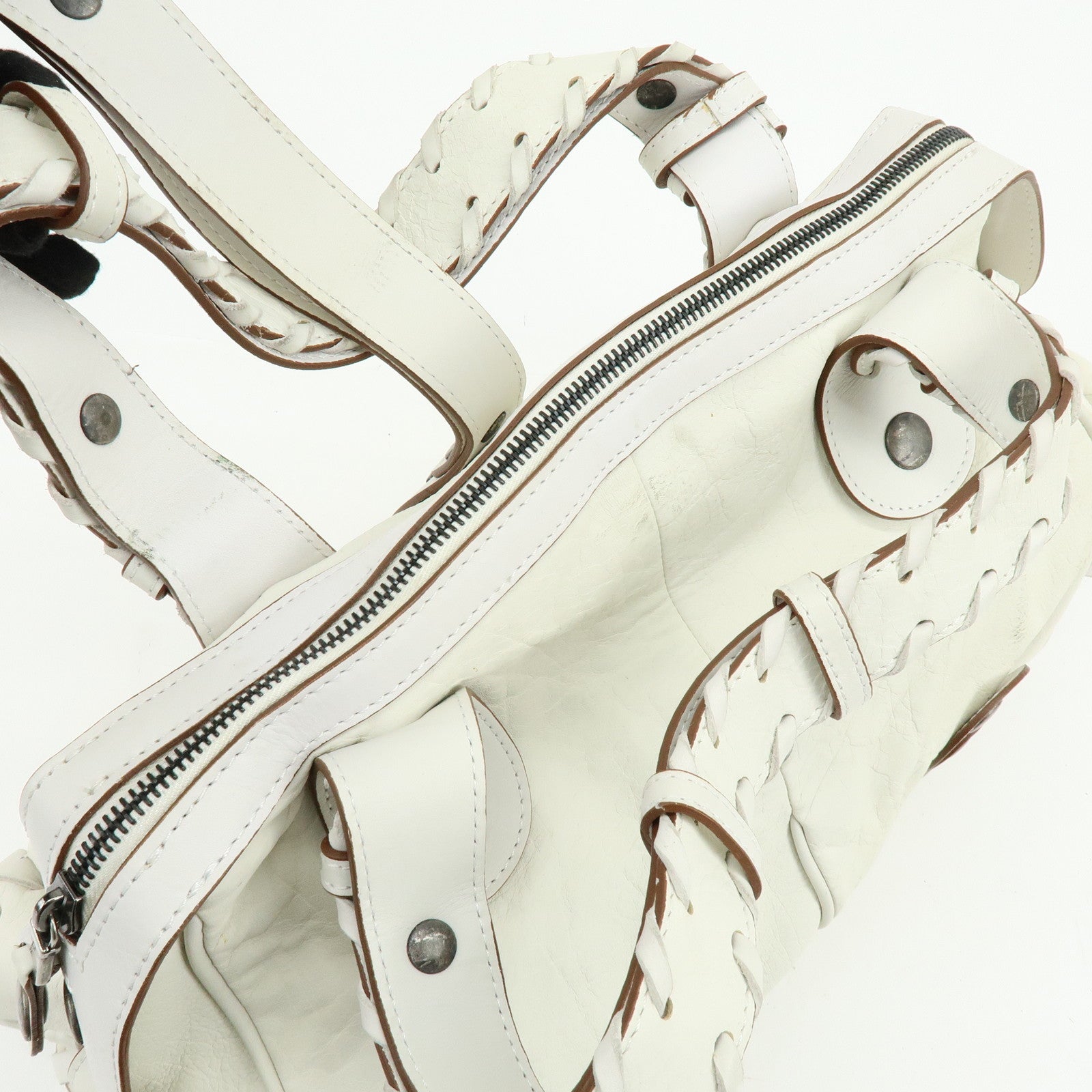 Chloe Silverado Leather Shoulder Bag Boston Bag Hand Bag White