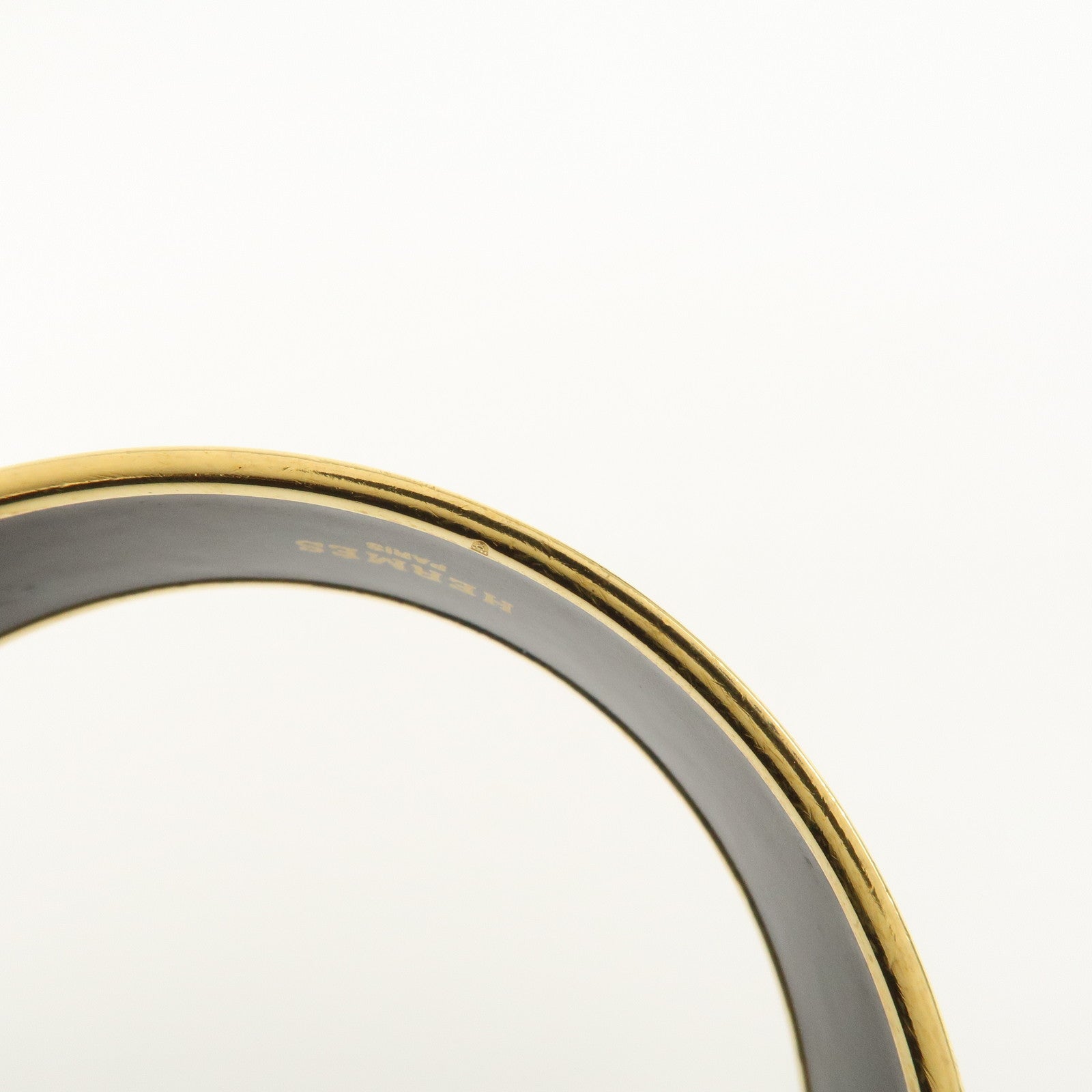 HERMES Email GM Gold Plated Bangle Bracelet White Blue