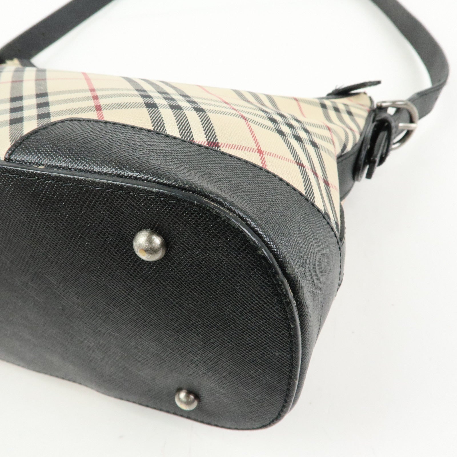 BURBERRY Nova Plaid Canvas Leather Shoulder Bag Beige Black