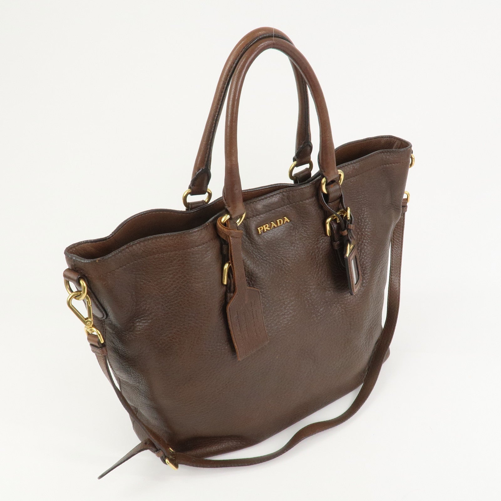 PRADA Leather 2Way Bag Hand Bag Shoulder Bag Crosbody Bag Brown