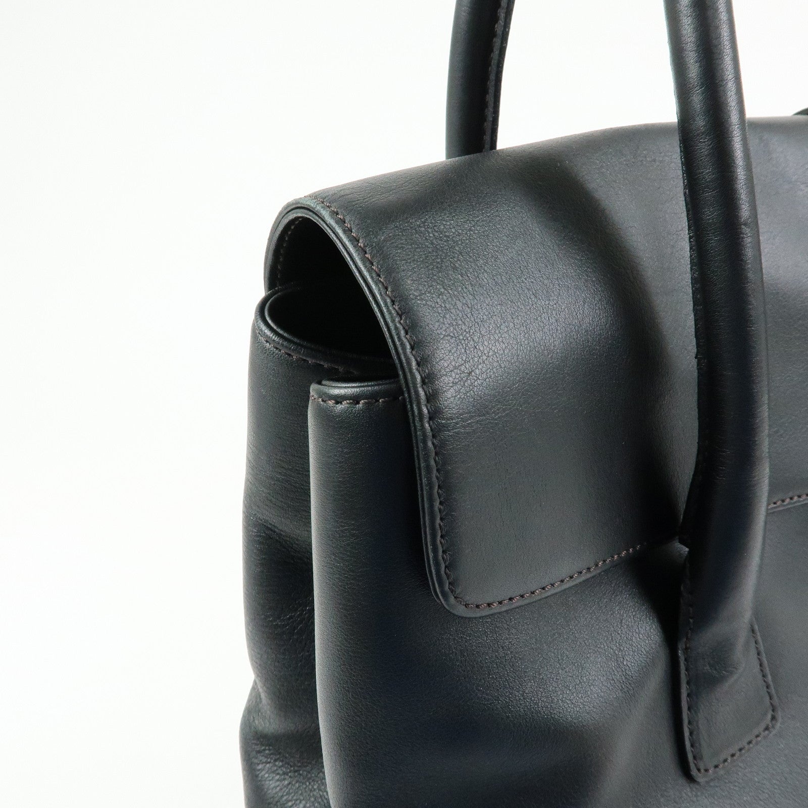 CHANEL COCO Mark Calf Leather Boston Bag Hand Bag Black