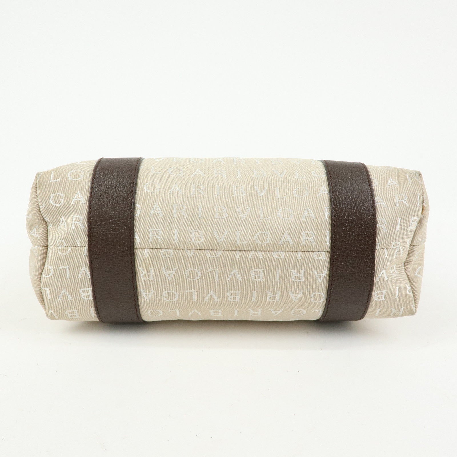 BVLGARI Logo Mania Canvas Leather Tote Bag Hand Bag Beige Brown