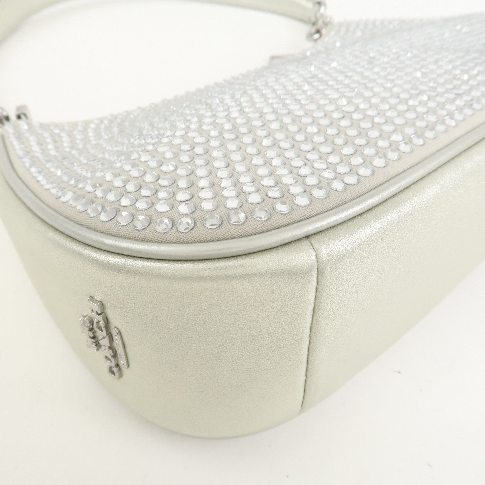 COACH Teri 2Way Leather Shoulder Bag Hand Bag Rhinestone Silver