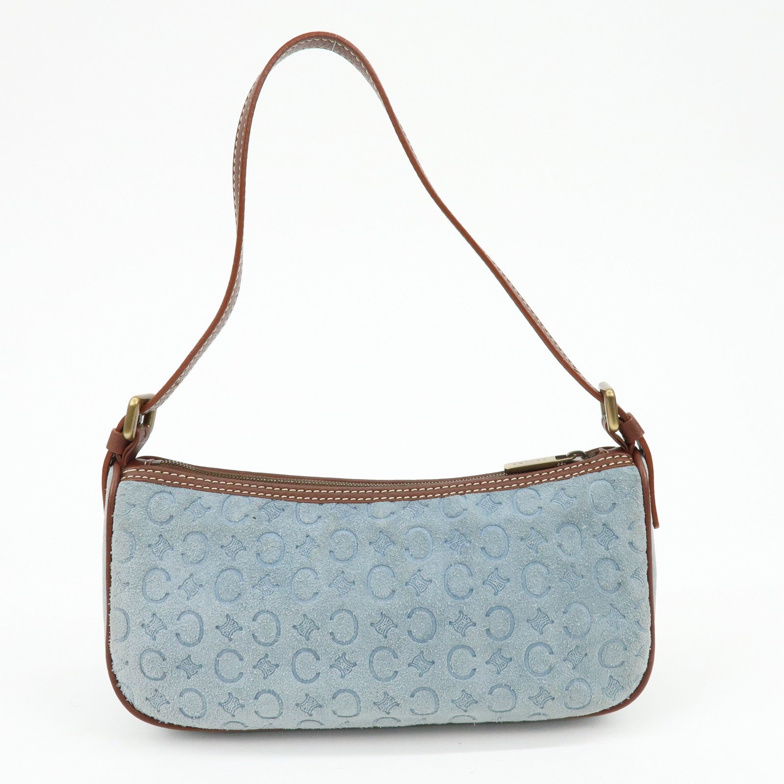 CELINE C Macadam Suede Leather Shoulder Bag Hand Bag Light Blue