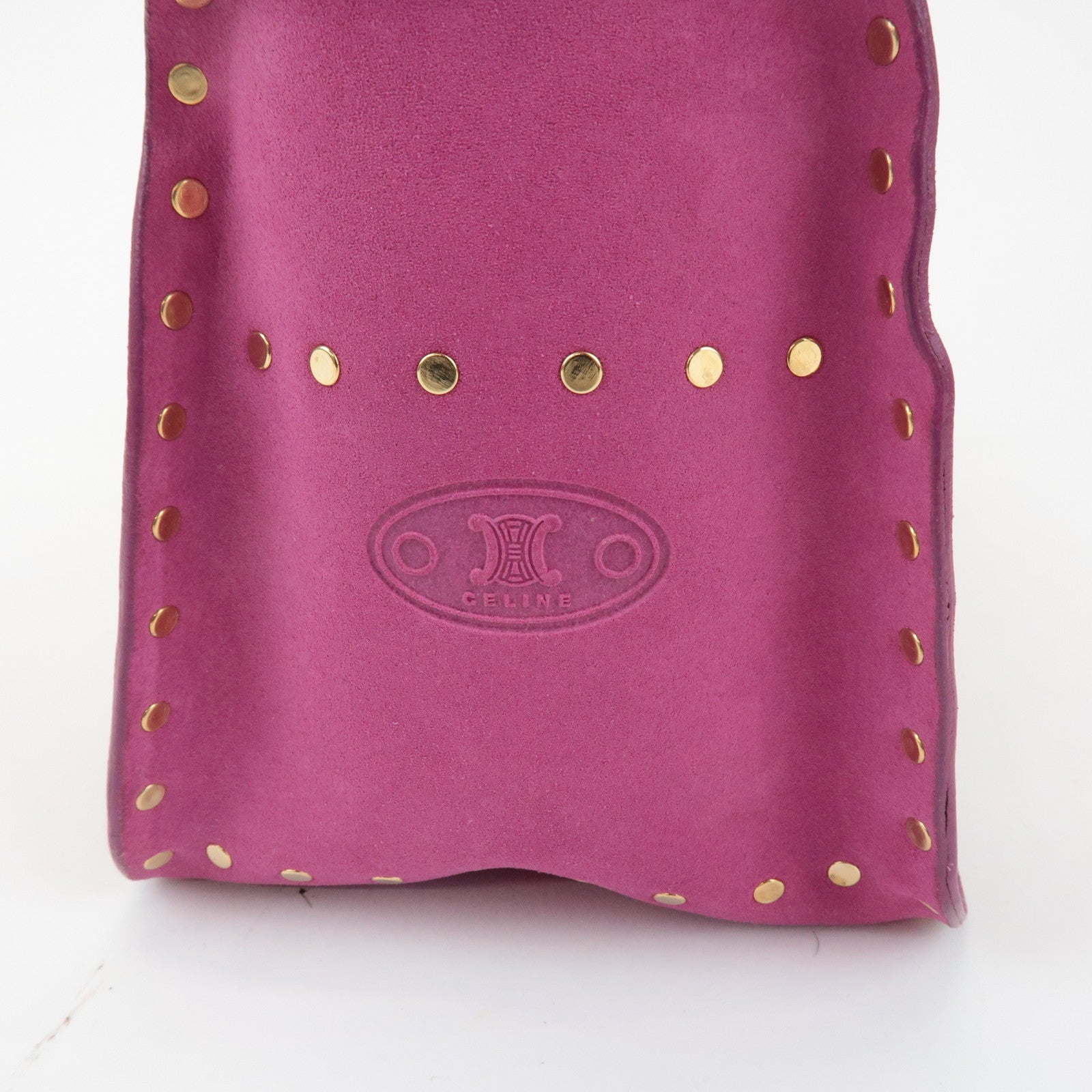 CELINE Suede Leather Studs Buggy Bag Hand Bag Pink Gold