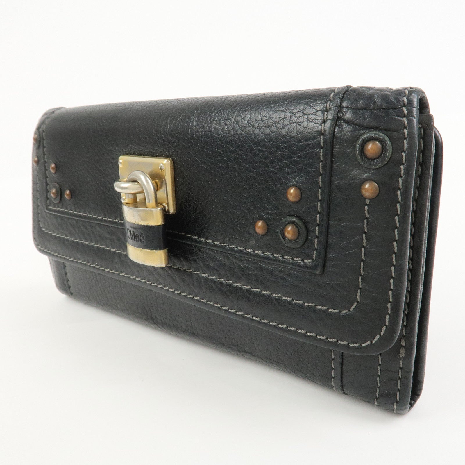 Chloe Padington Set of 2 Leather Long Wallet Key Case Gold Black