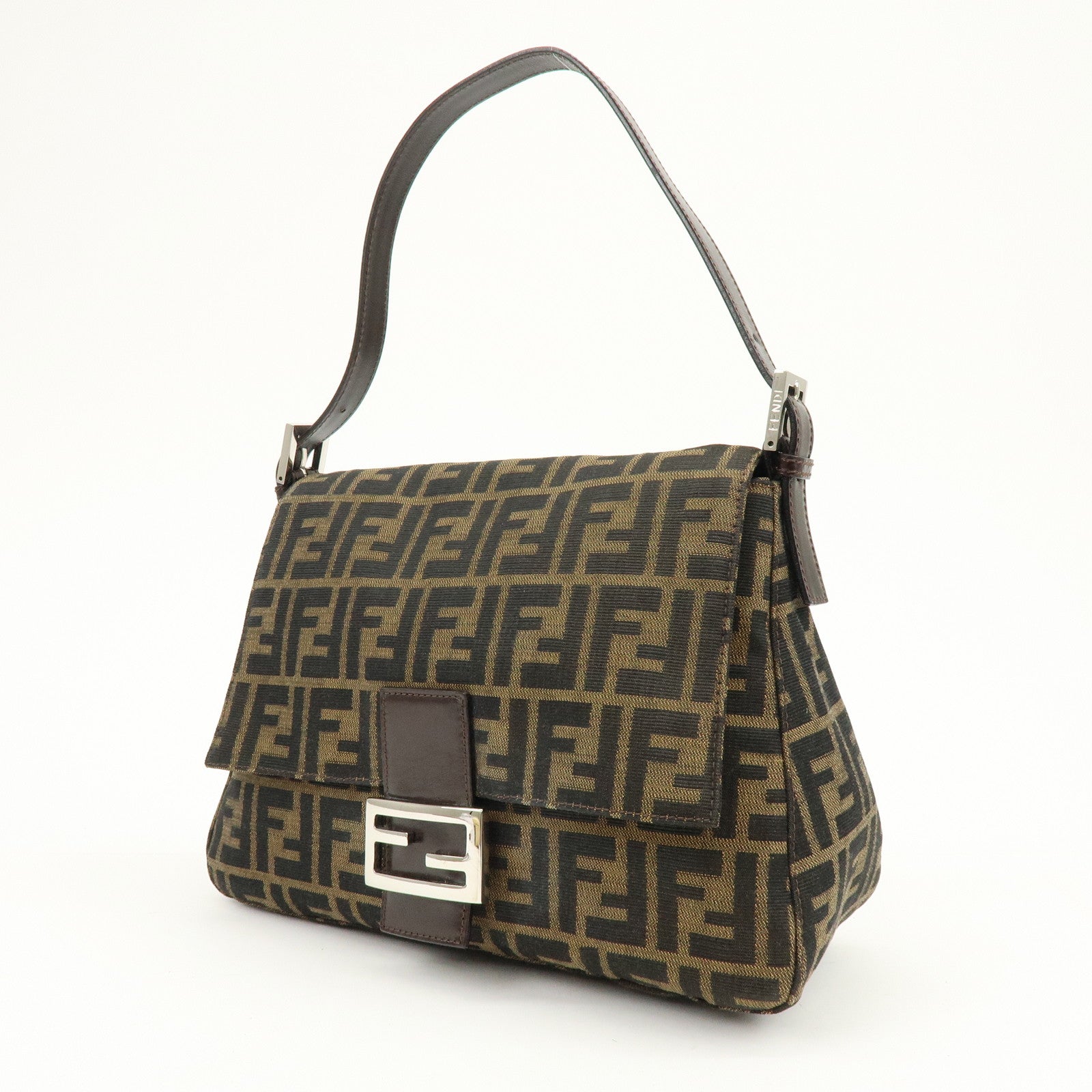 FENDI Mamma Baguette Zucca Canvas Leather Shoulder Hand Bag 26325