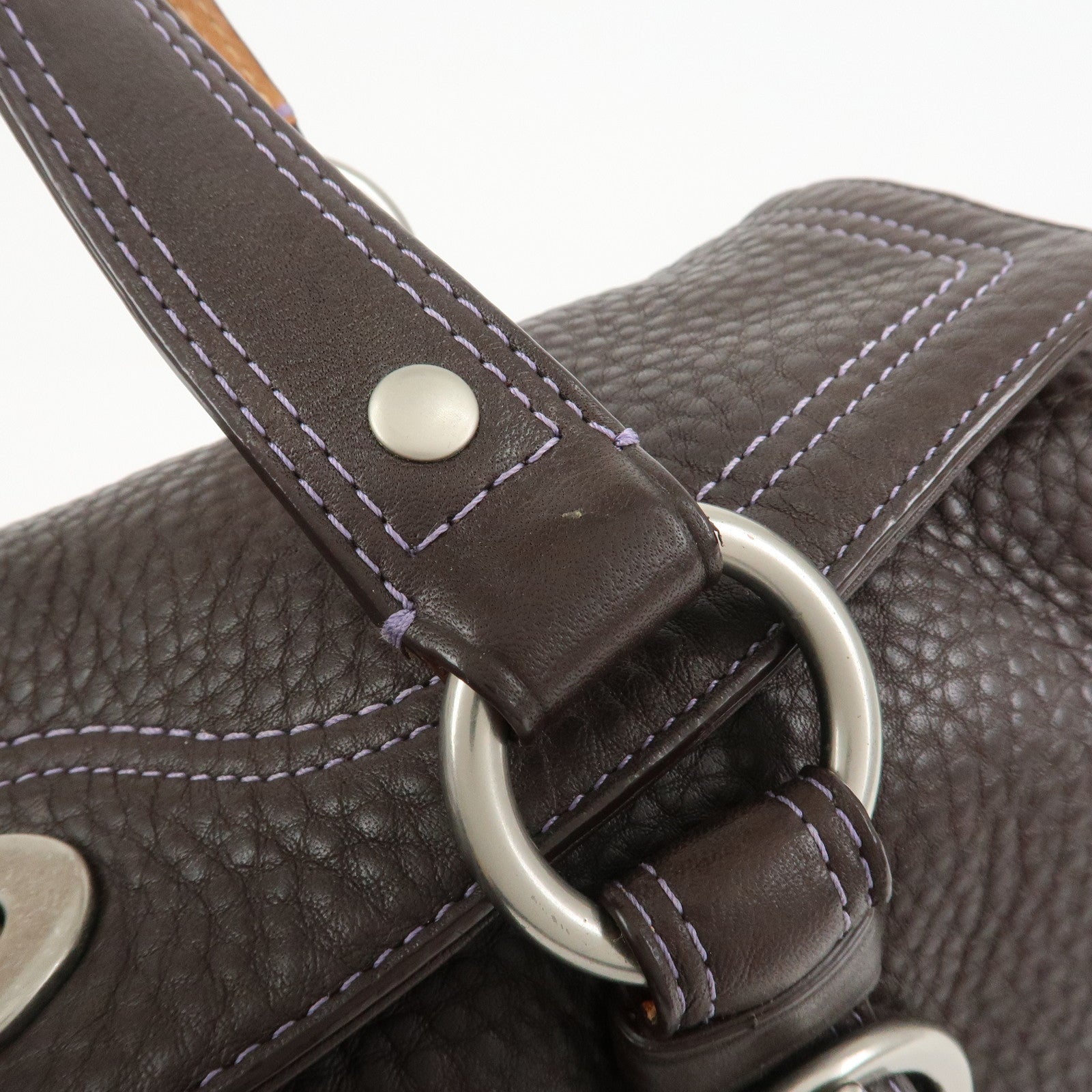 COACH Logo Leather Shoulder Bag Hand Bag Boston Bag Dark Brown