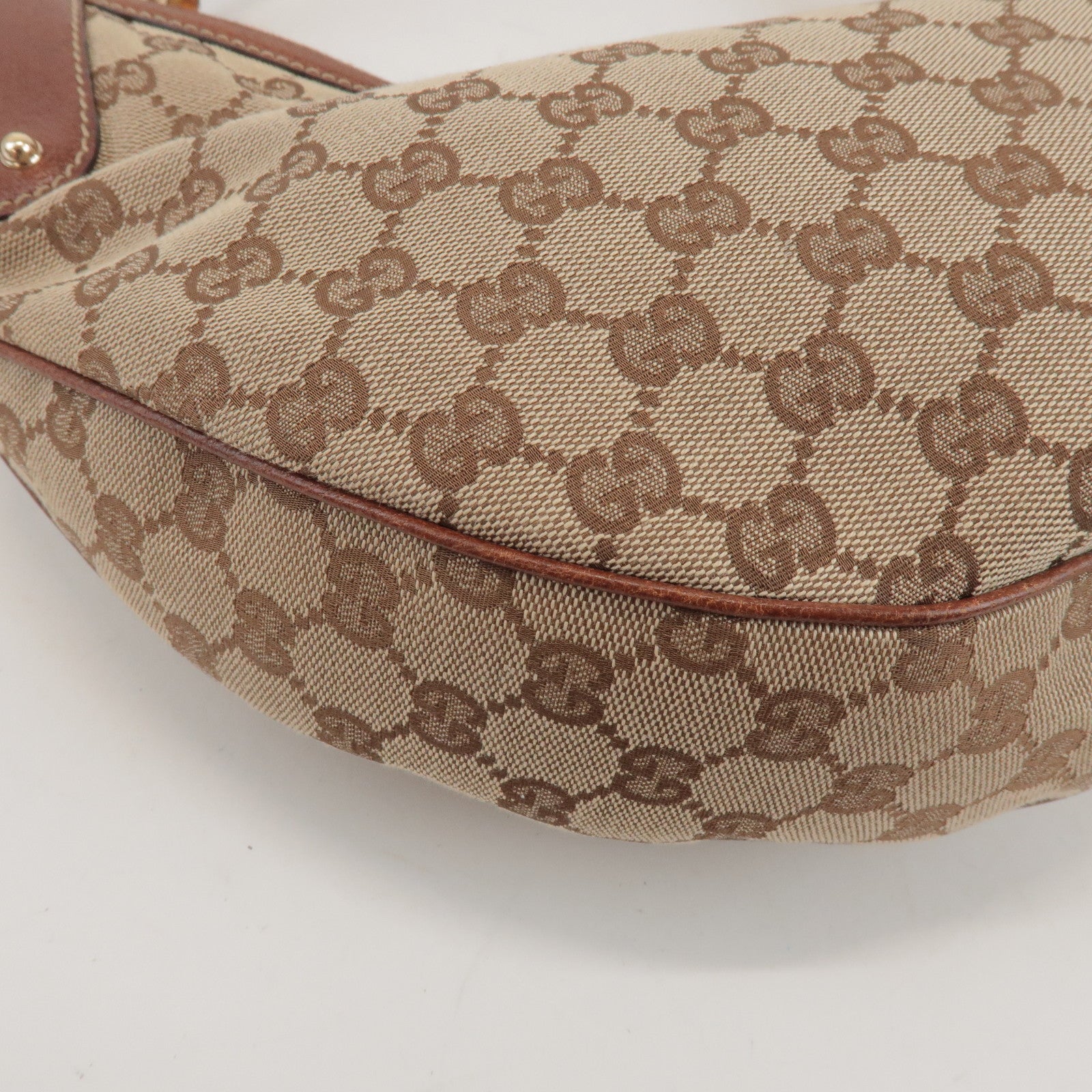 GUCCI Bamboo GG Canvas Leather Shoulder Bag Beige Brown 137577