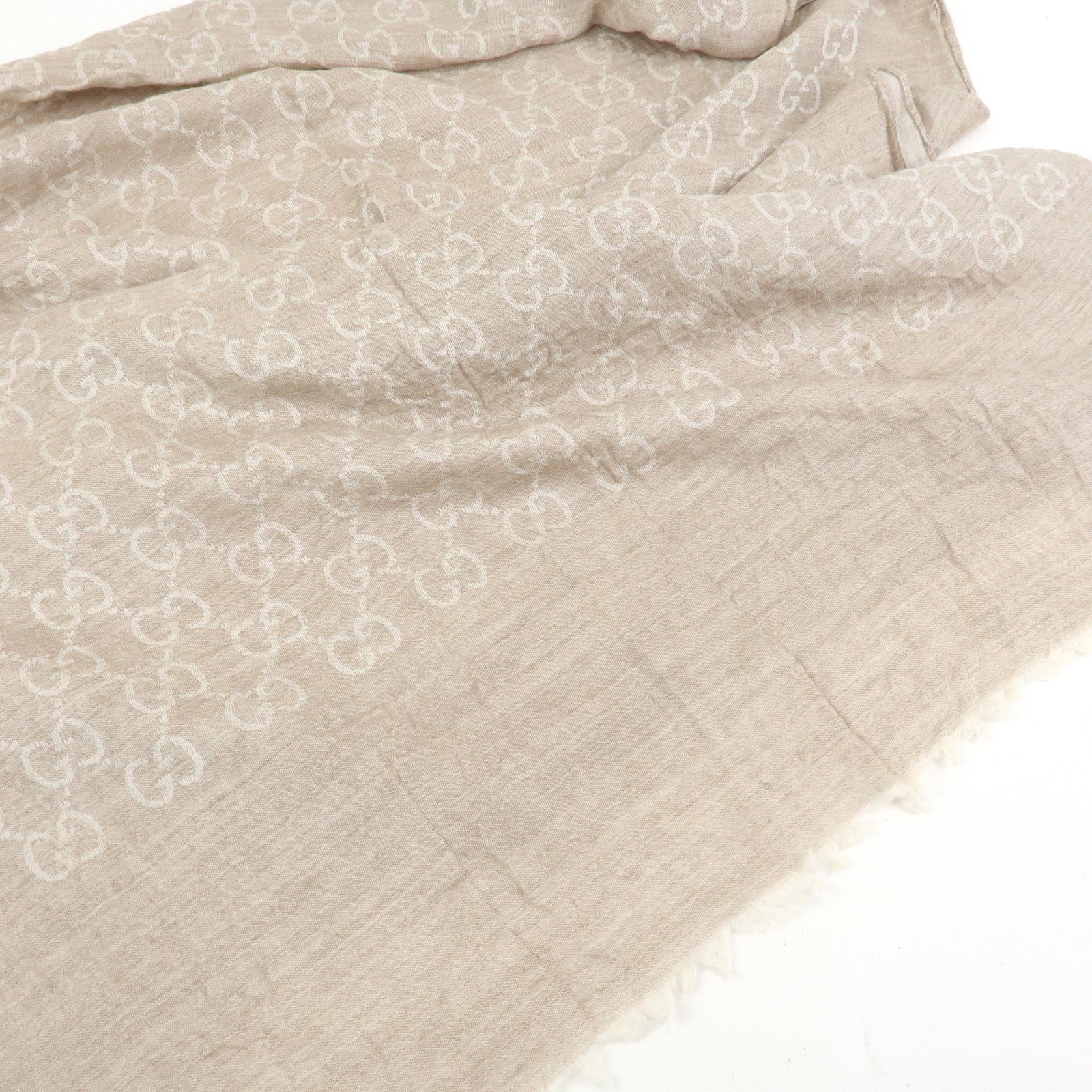 GUCCI GG Monogram Cotton Scarf Shawl 150X70 Beige