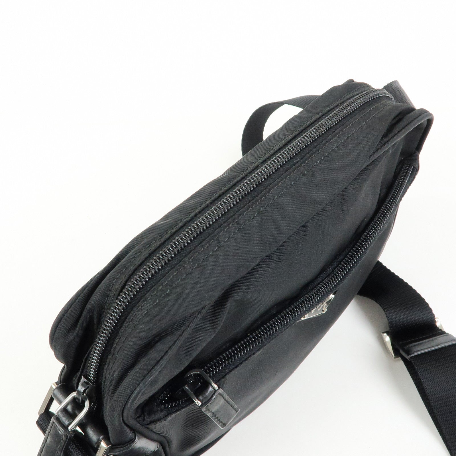 PRADA Triangle Logo Nylon Leather Shoulder Crossbody Bag Black