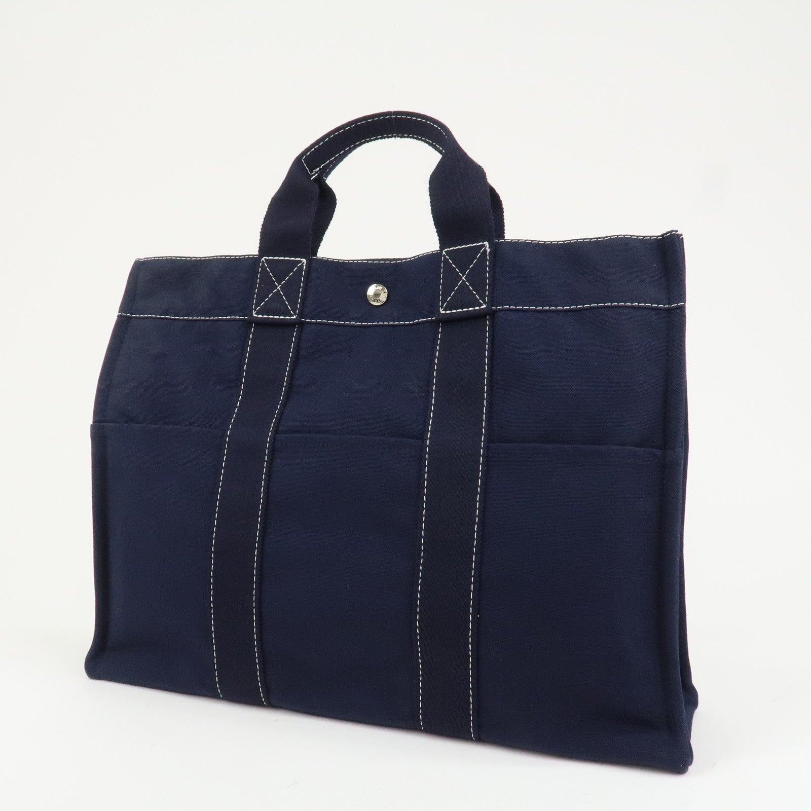 HERMES Deauville MM Cotton Tote Bag Hand Bag Navy
