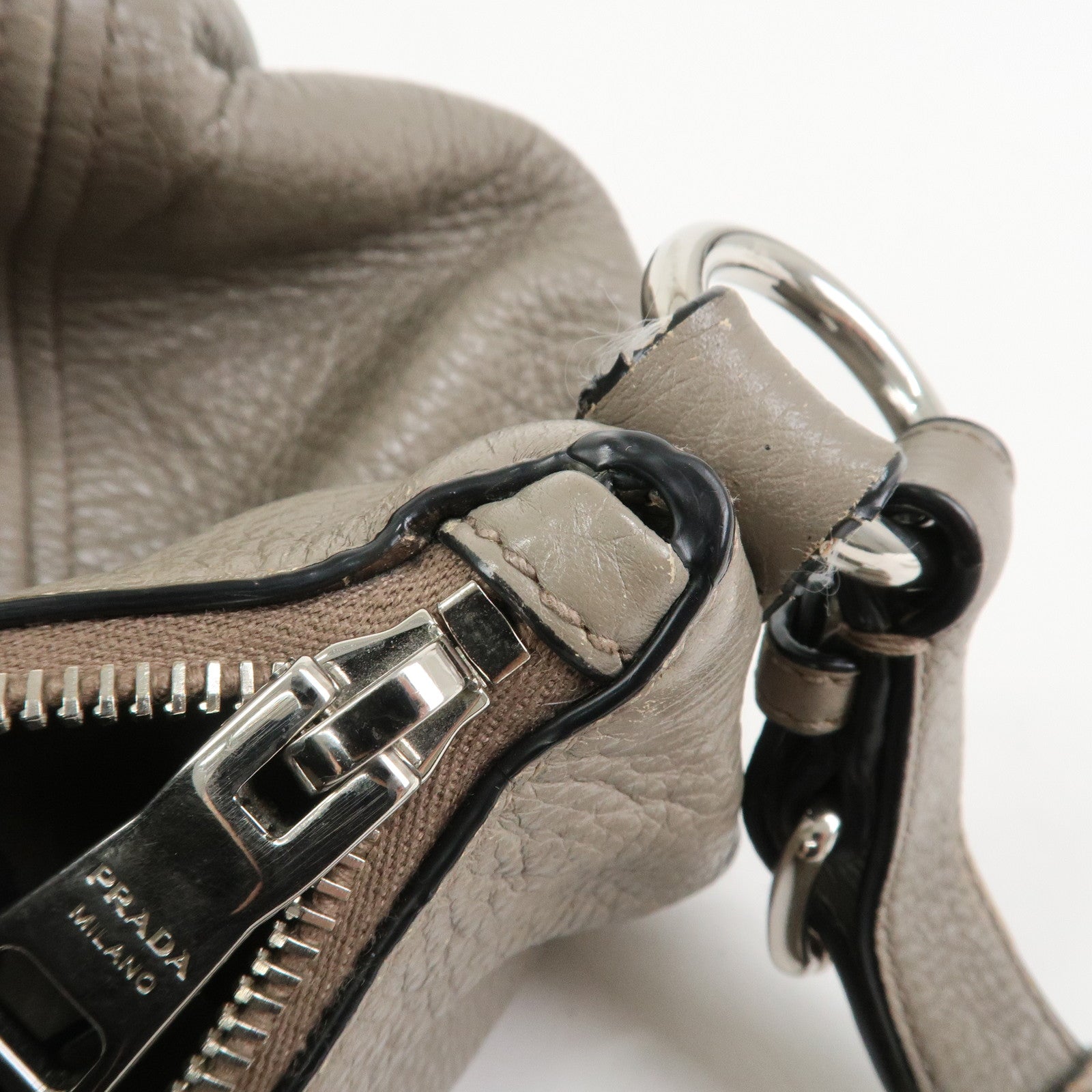 PRADA Leather Shoulder Bag Hand Bag Gray BR5096