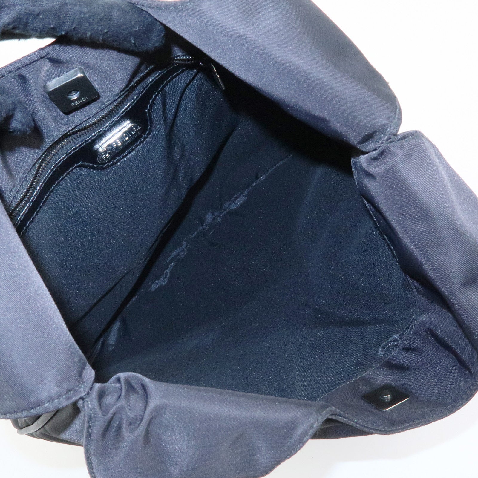 FENDI FF Logo Nylon Leather Shoulder Bag Tote Bag Black 19・B 15062