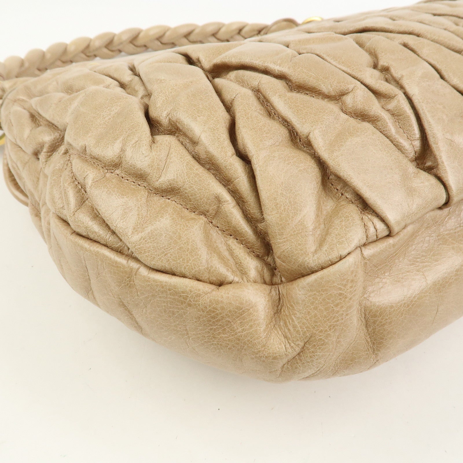 MIU MIU Matelasse Leather Hand Bag Light Brown RR1300