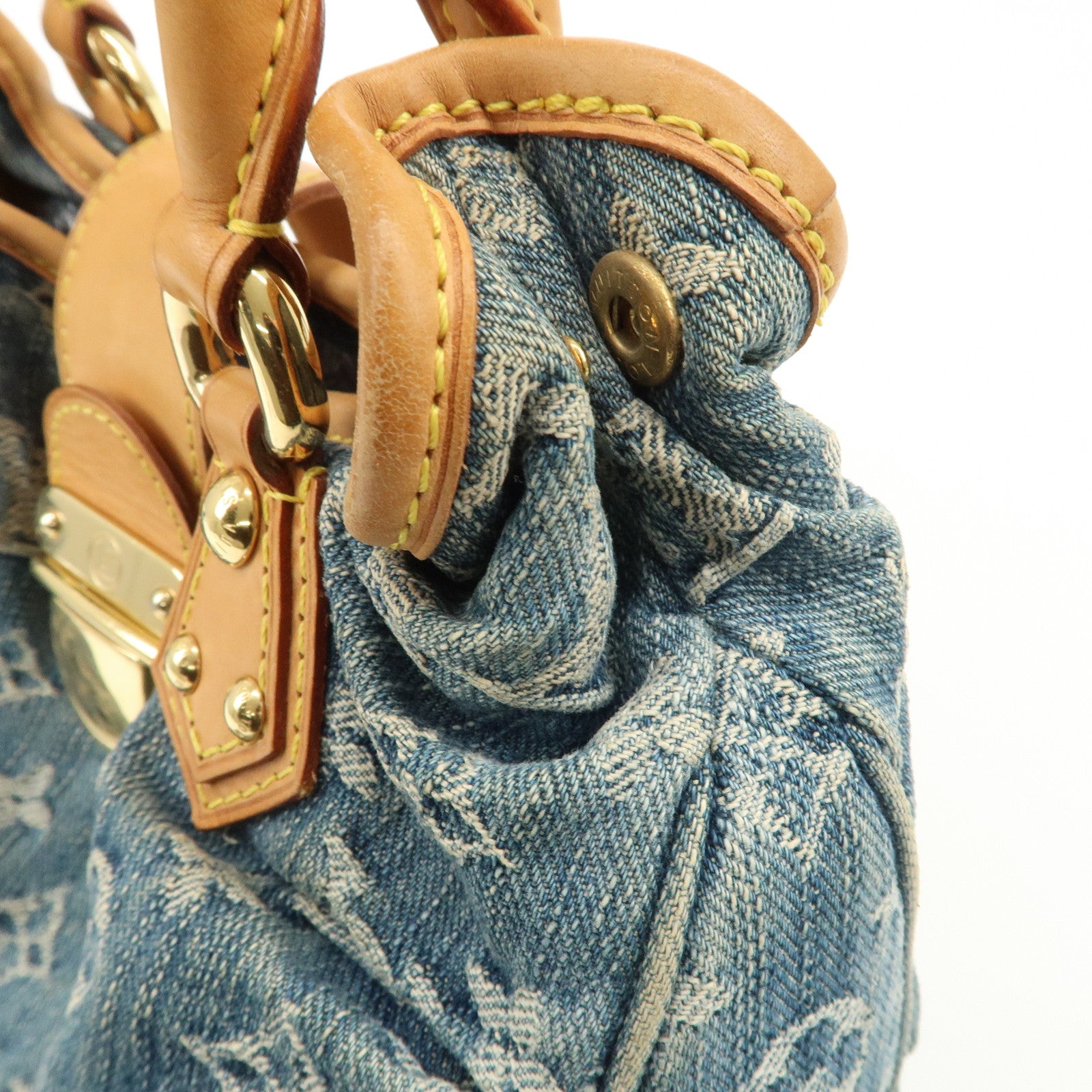 Louis Vuitton Monogram Denim Pleaty Hand Bag Blue M95020 Used